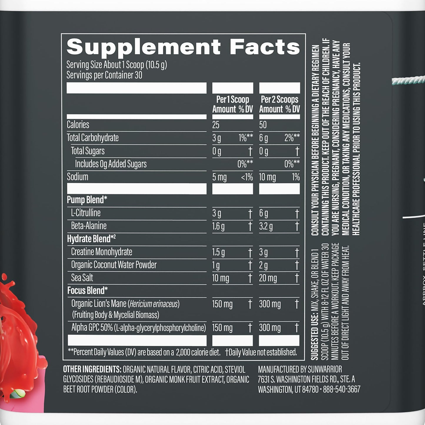 Sunwarrior Pre Workout Powder Energy Drink, Watermelon Flavor, 11.1 oz