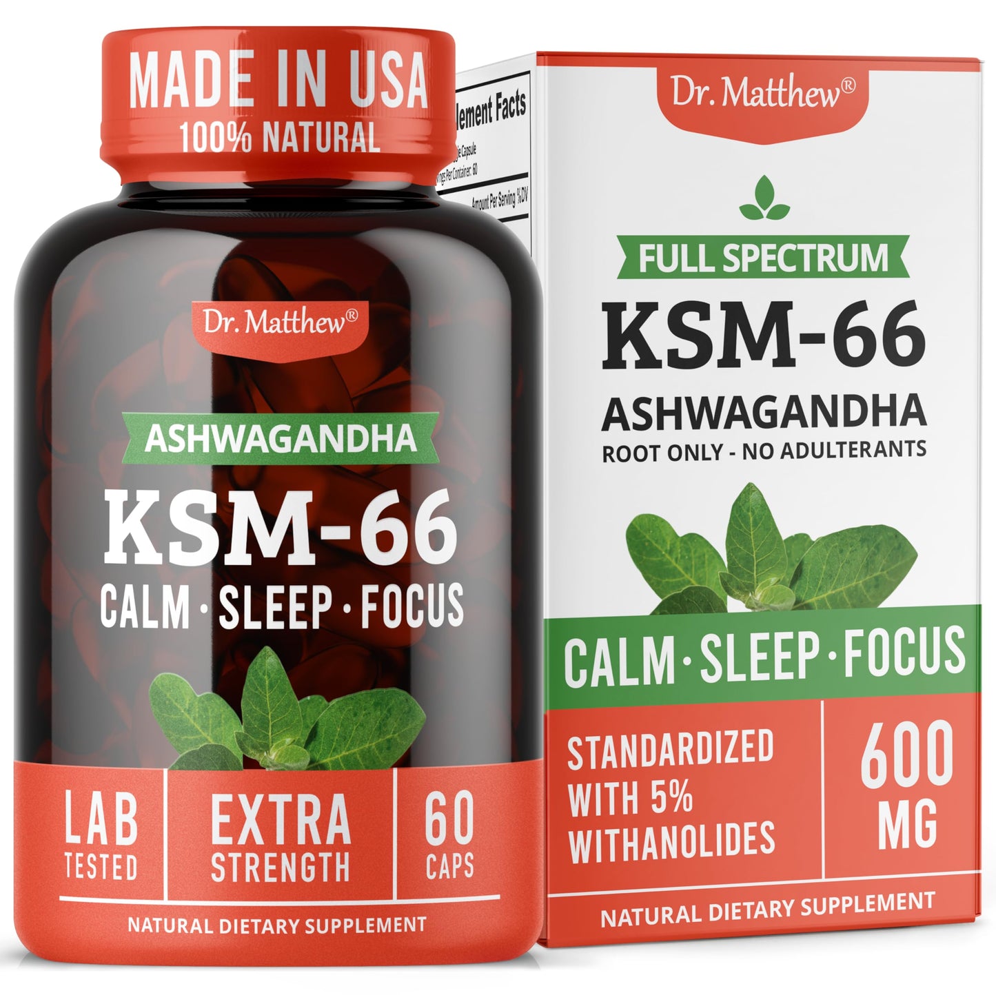 Dr. Matthew Ashwagandha KSM 66 Organic – KSM-66 ashwagandha 600mg Root Extract Full Spectrum Capsules, 60 Count