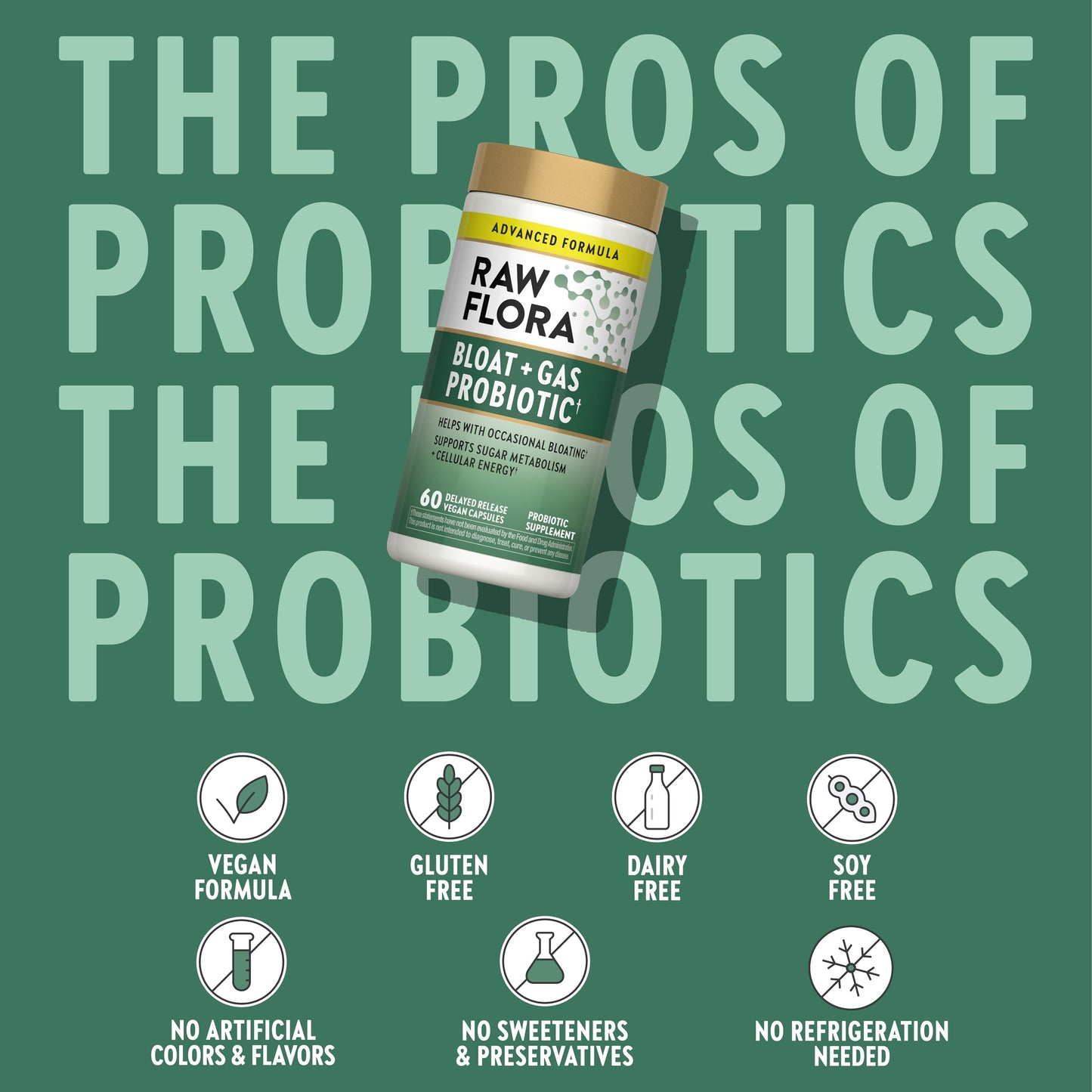 Raw Flora Bloat and Gas Probiotic for Women & Men Capsule, 60 Capsules