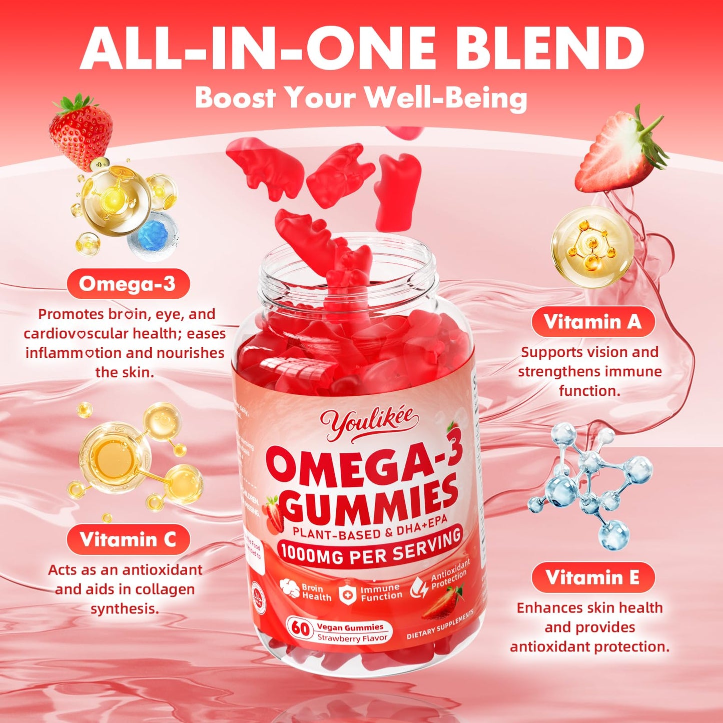 Youlikee Vegan Omega-3 Gummies 60 Count