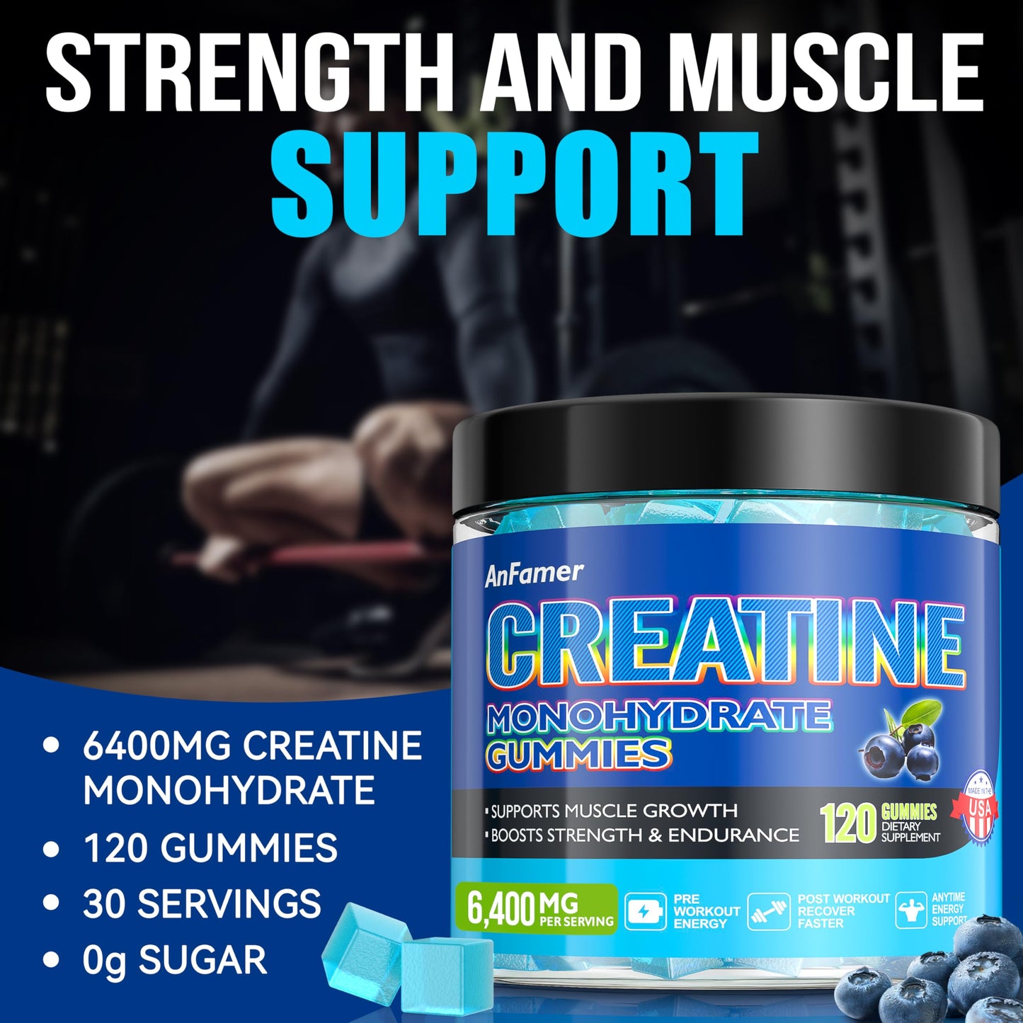 AnFamer Creatine Monohydrate Gummies 120 Count