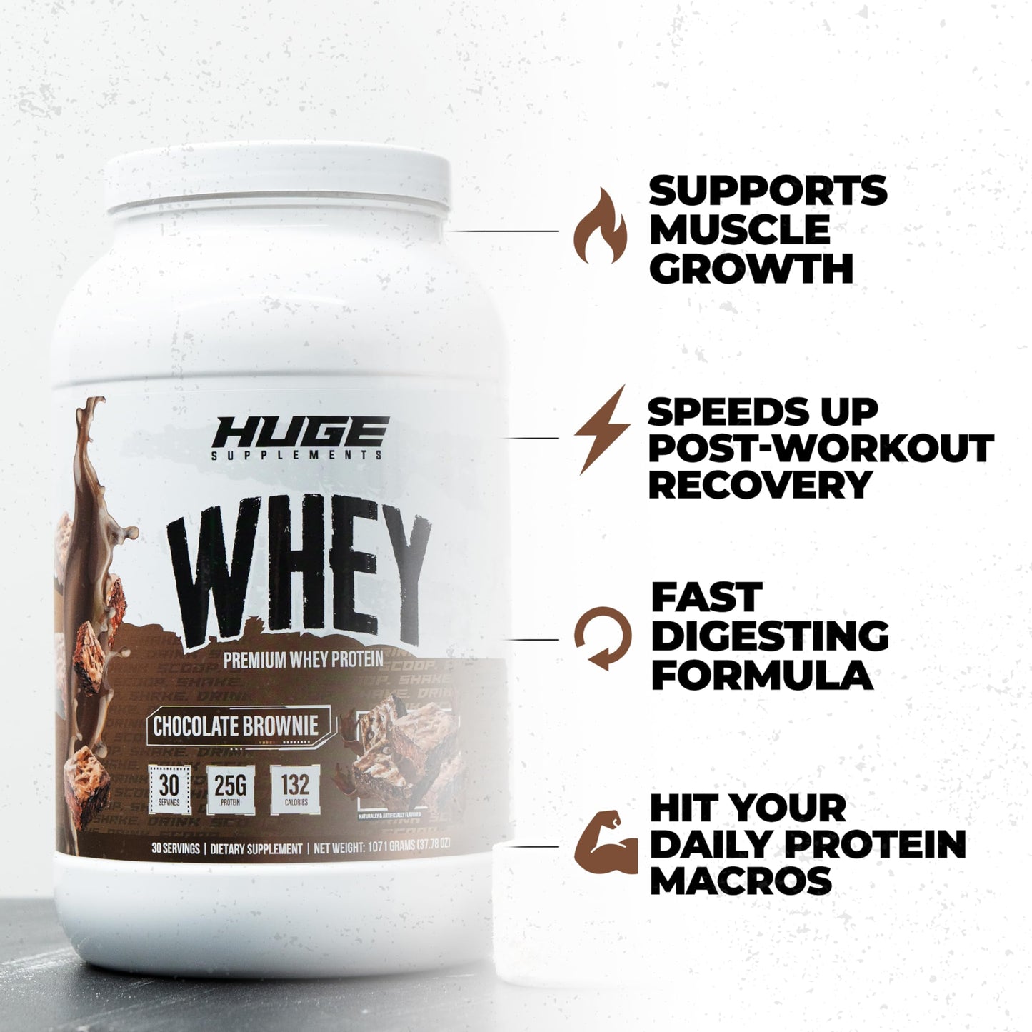 Huge Supplements Huge Whey Protein Powder, Chocolate Brownie, 30 Servings