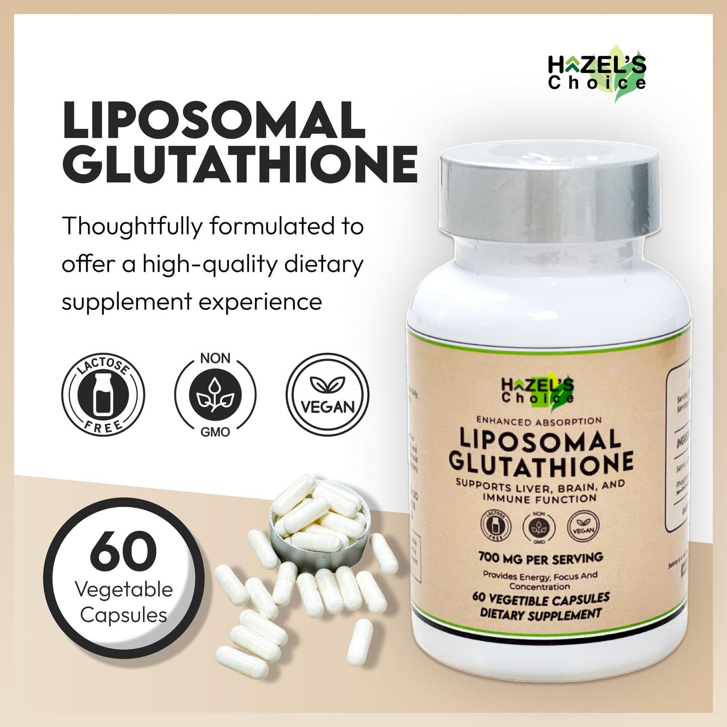 HAZEL'S Choice Liposomal Glutathione 700mg Capsules 60 Count