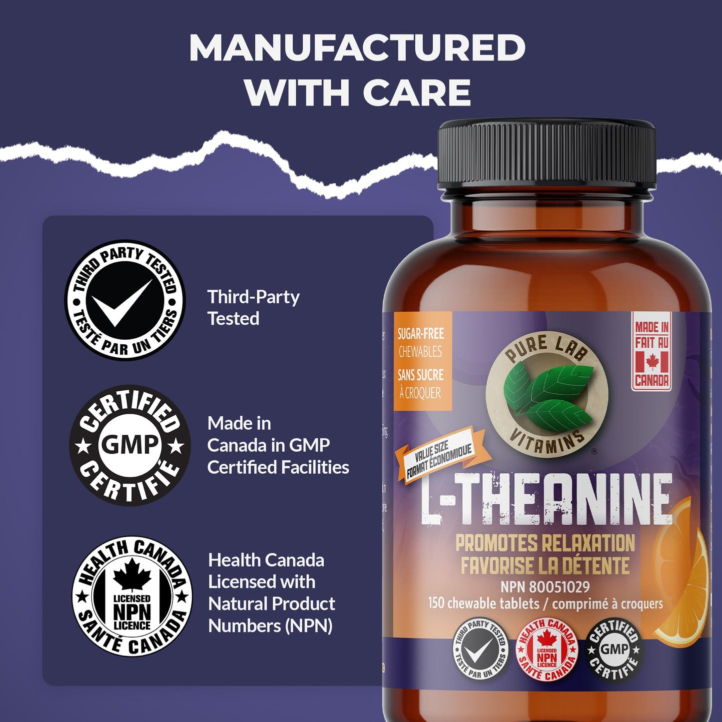 Pure Lab Vitamins L-Theanine 125mg Capsule, 150 Capsules