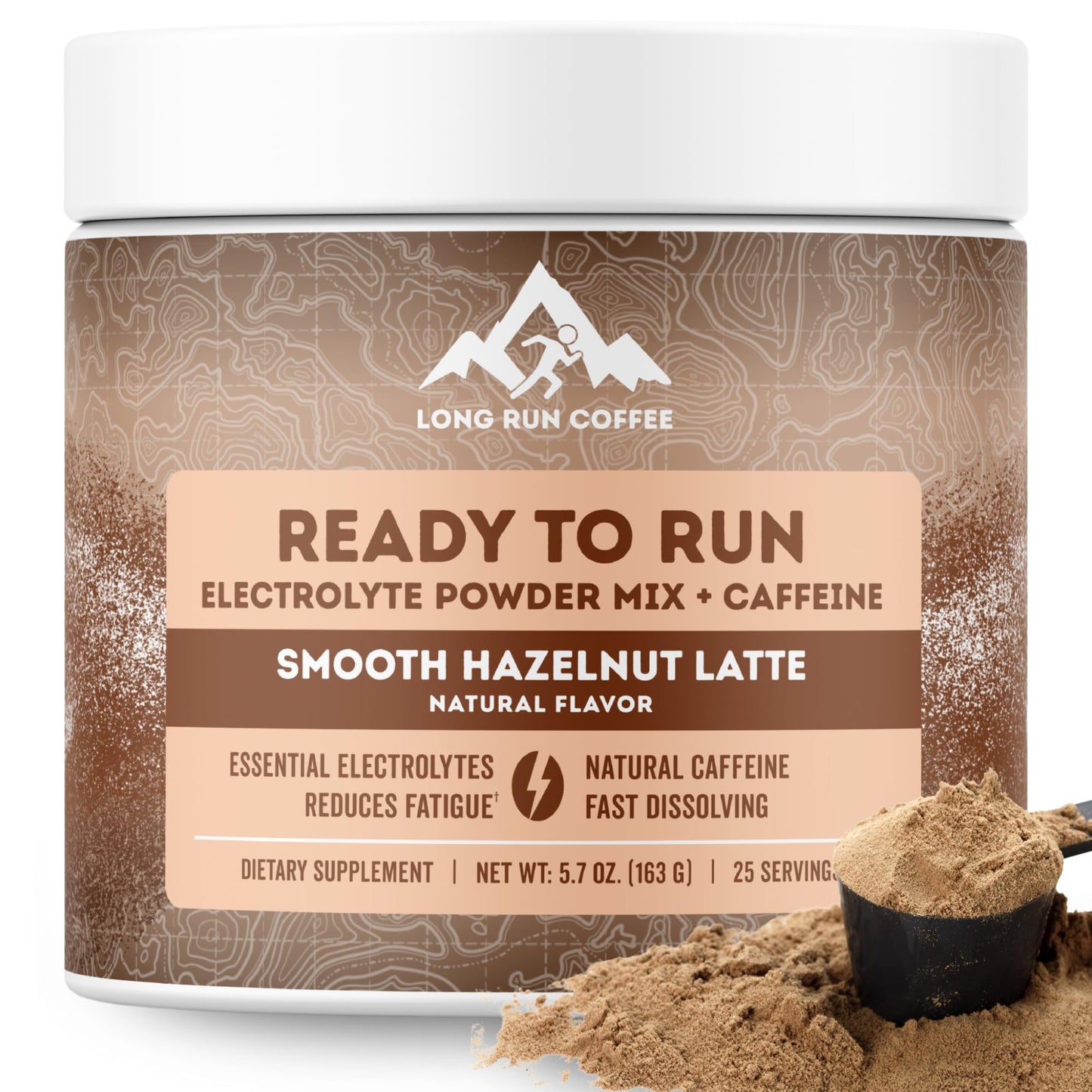 Long Run Coffee Ready to Run Electrolytes + Caffeine Powder Mix Hazelnut Latte, Powder, 5.7 oz