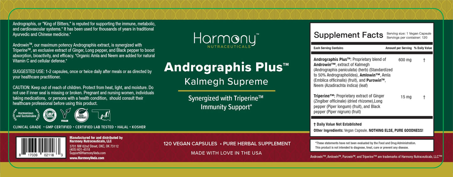 Harmony Nutraceuticals Andrographis Plus Premium Extract 120 Capsules