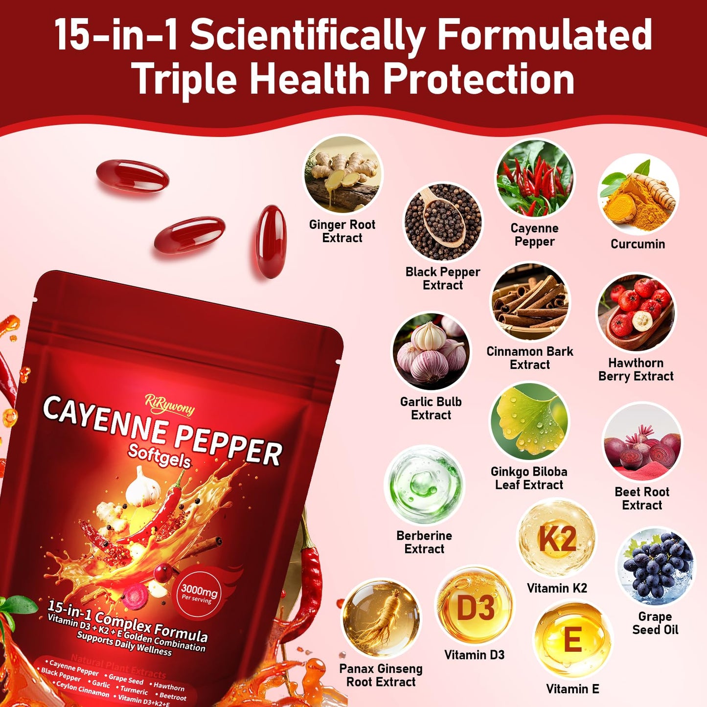 RiRywony Cayenne Pepper Capsules, 300 Capsules