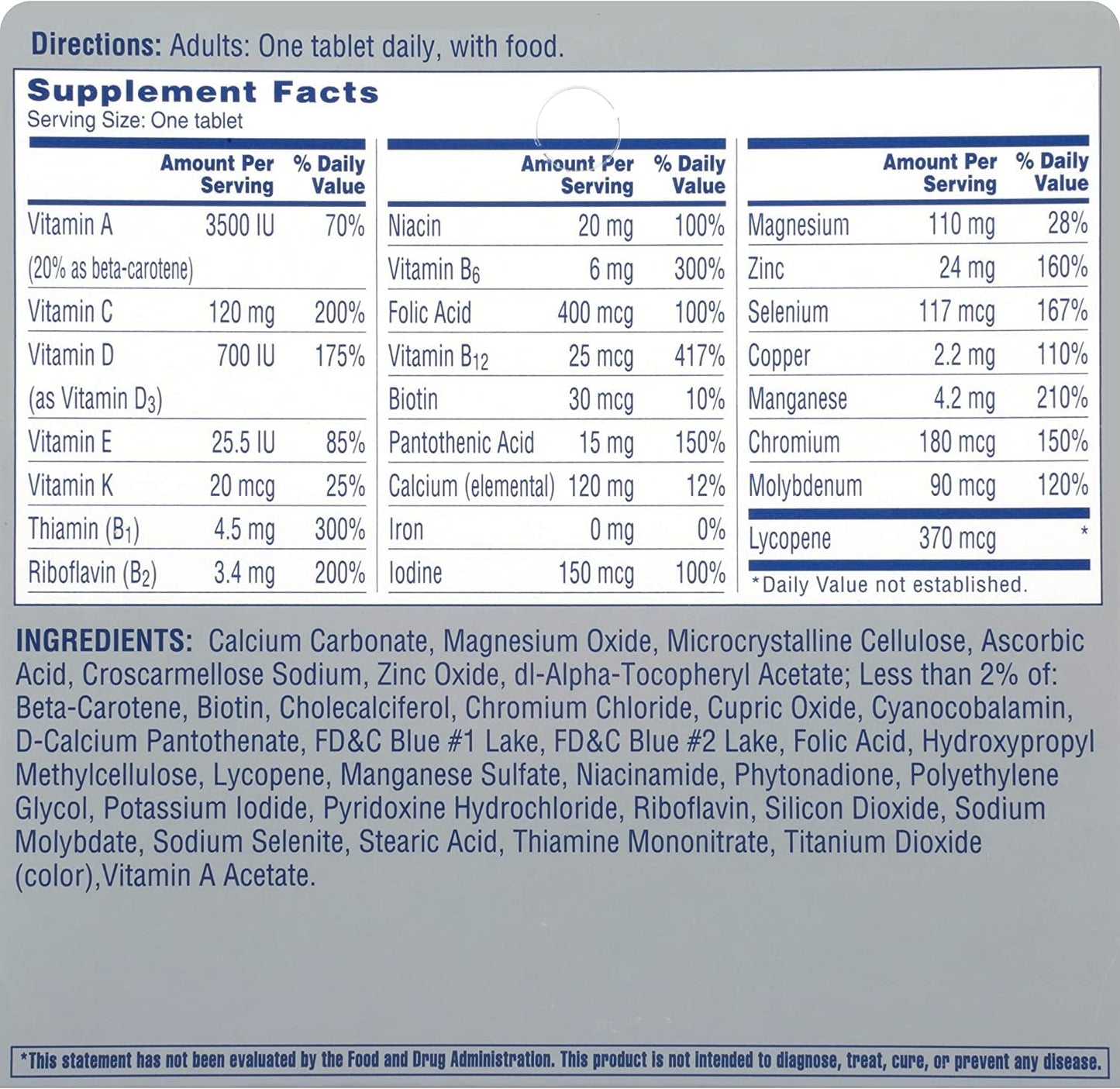ONE A DAY Men's 50+ Healthy Advantage Multivitamin Tablet, 65 Count