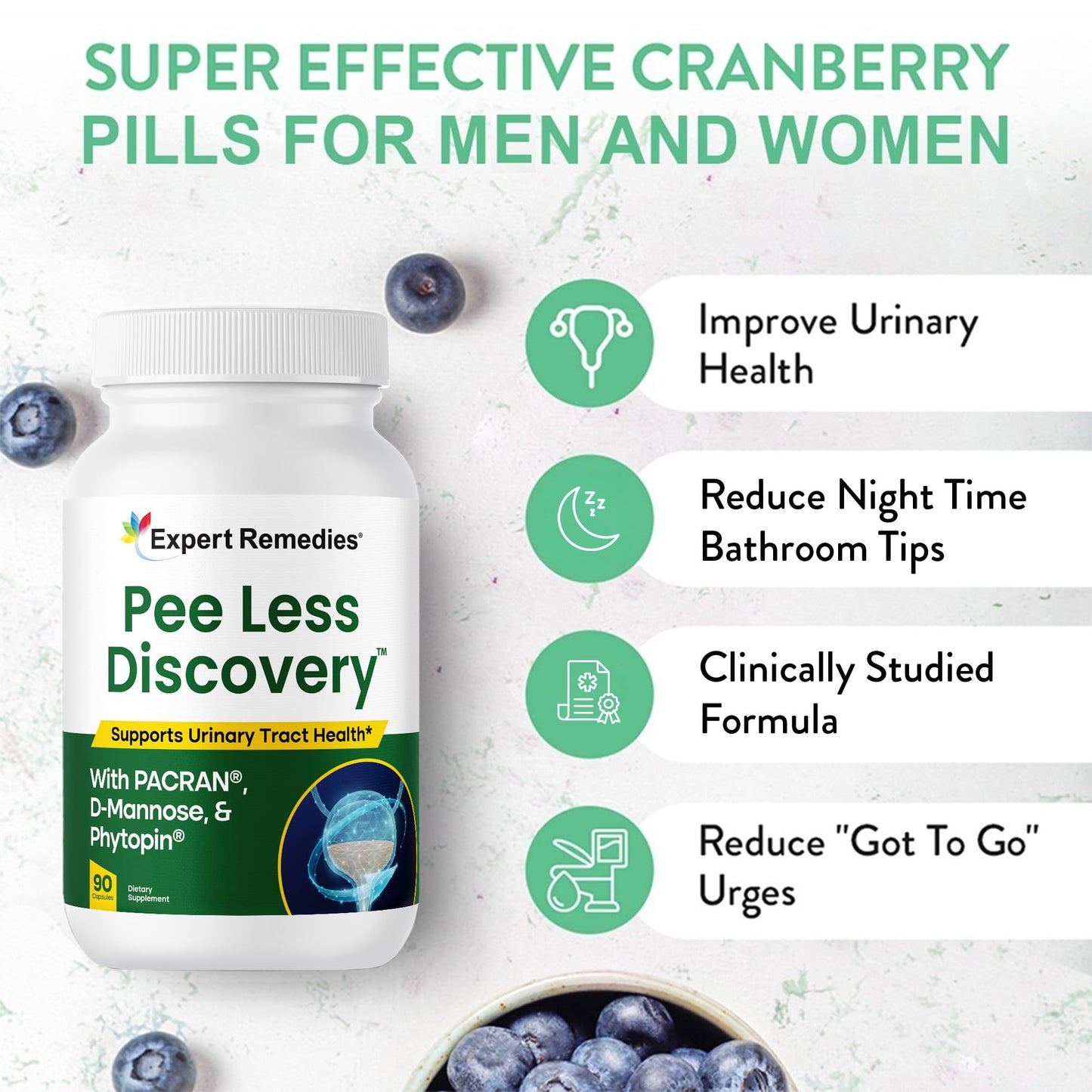 Expert Remedies Pee Less Discovery Bladder Support Capsule, Cranberry Extract & D-Mannose, 90 Capsules