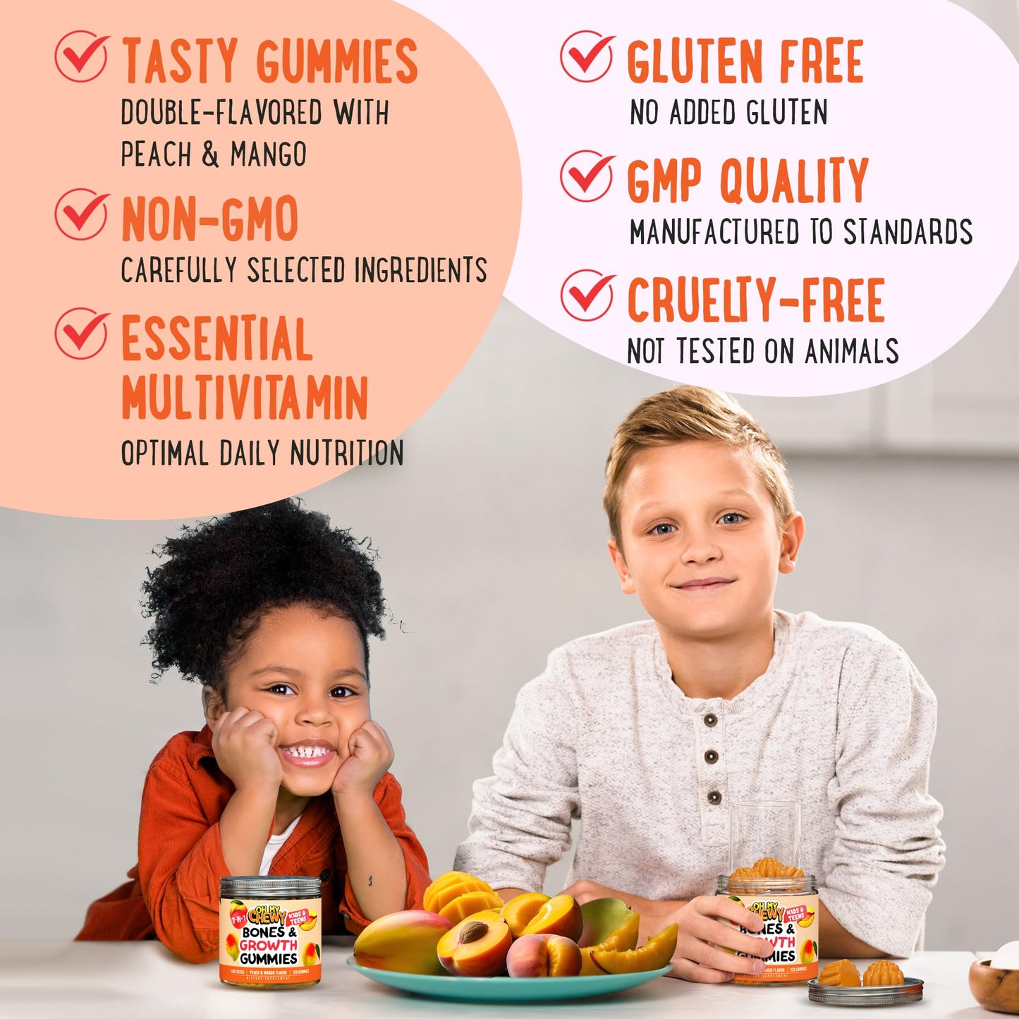 OH MY CHEWY Height Growth Vitamin Gummies for Kids & Teens, 60 Count