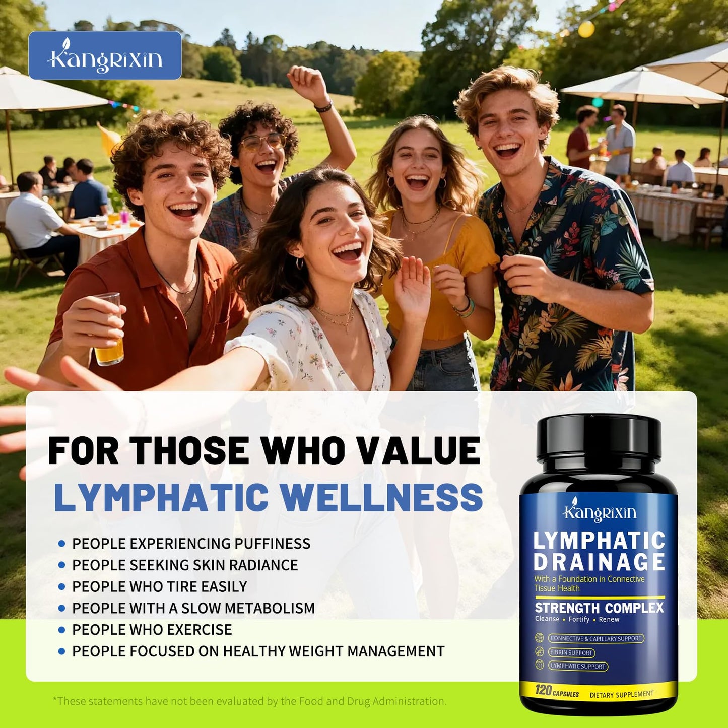 KangRiXin Lymphatic Drainage Supplements - 4 Layer Unique Formula with Bromelain, Echinacea, Dandelion, Burdock, Grape Seed, Betaine & More, Lymph System Support for Women & Men, 120 Capsules