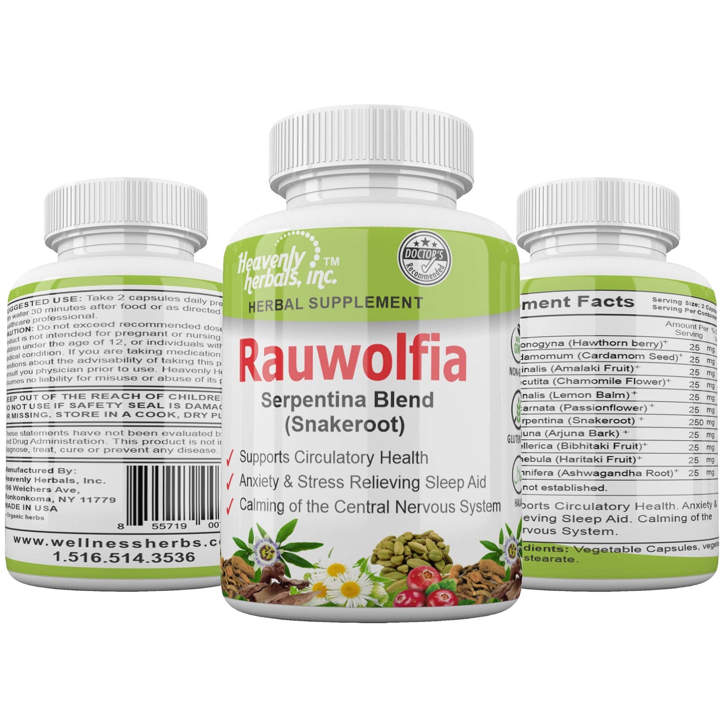 Heavenly Herbals, Inc. Rauwolfia Serpentina Blend (Snakeroot) Capsule, 60 Count