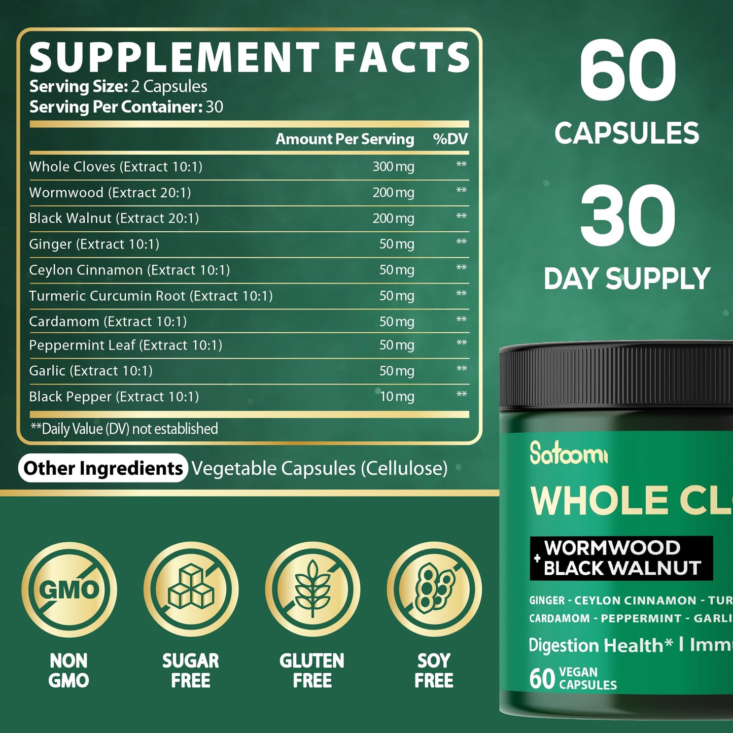 Satoomi 10-in-1 Clove Supplement Capsules, 60 Count