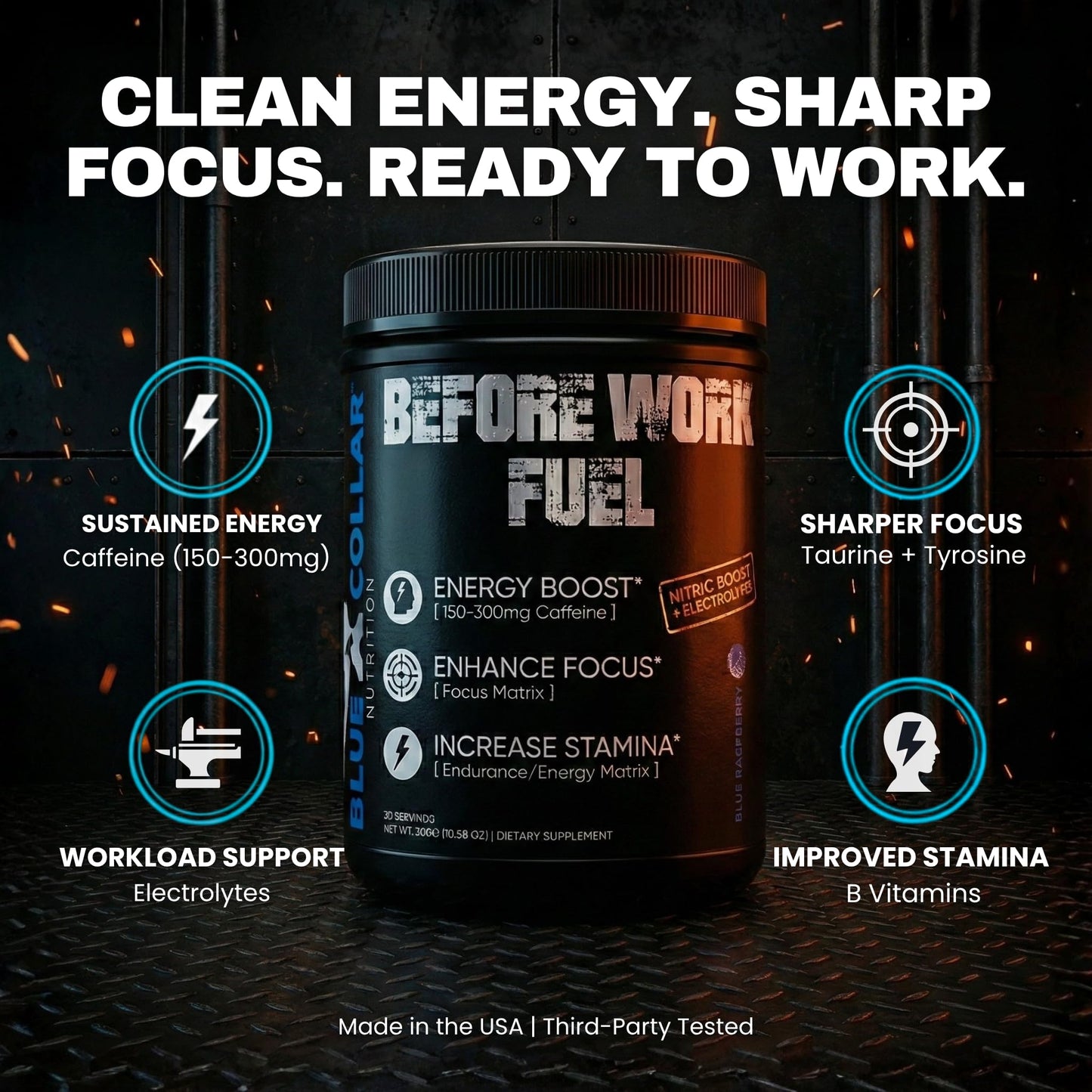 Blue Collar Nutrition Before Work Fuel Pre-Workout Powder 15 Ounce