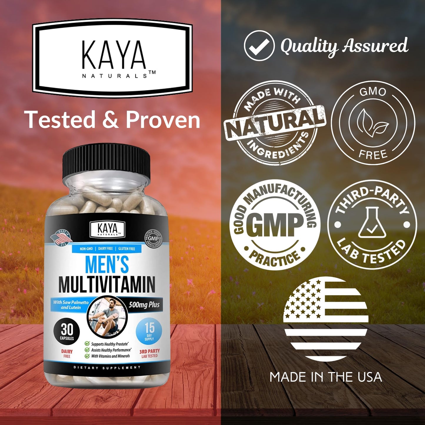 Kaya Naturals Multivitamin for Men - Men's Prostate Multivitamin Capsule, 30 Count
