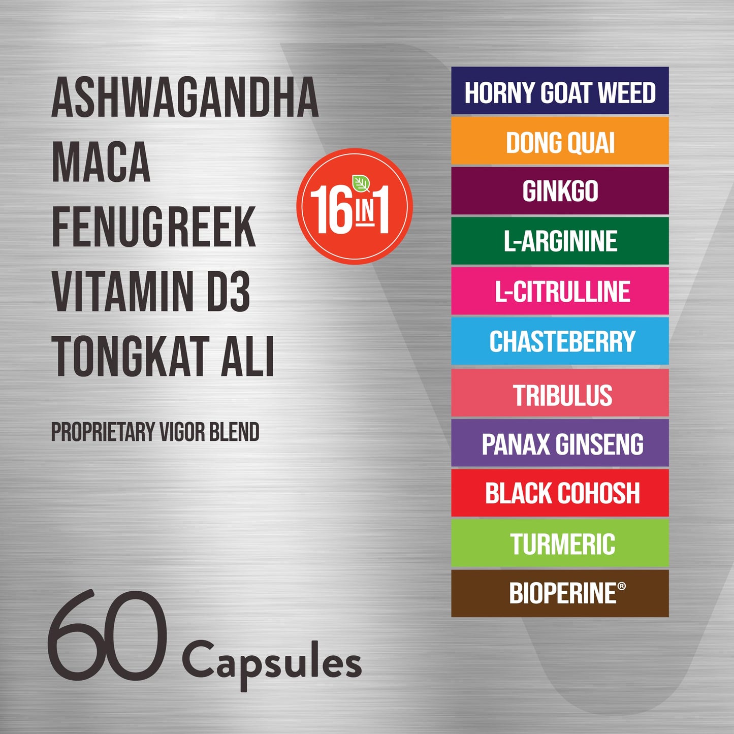 Viteey Ashwagandha Maca Fenugreek Supplement with Tongkat Ali – Drive, Passion & Energy Support for Men & Women – Mood, Calm & Stress Support, 60 Capsules