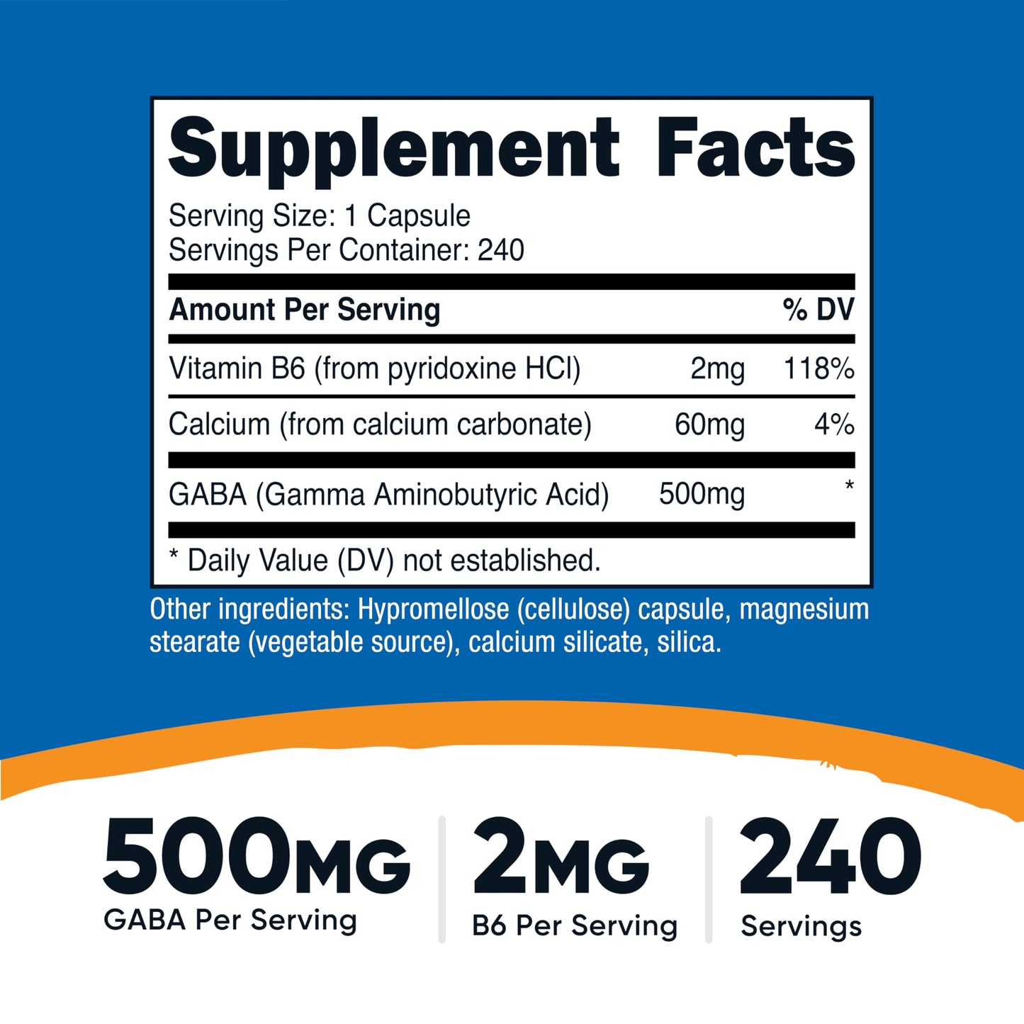 Nutricost GABA + Vitamin B6, 500mg per Serving, 240 Capsules