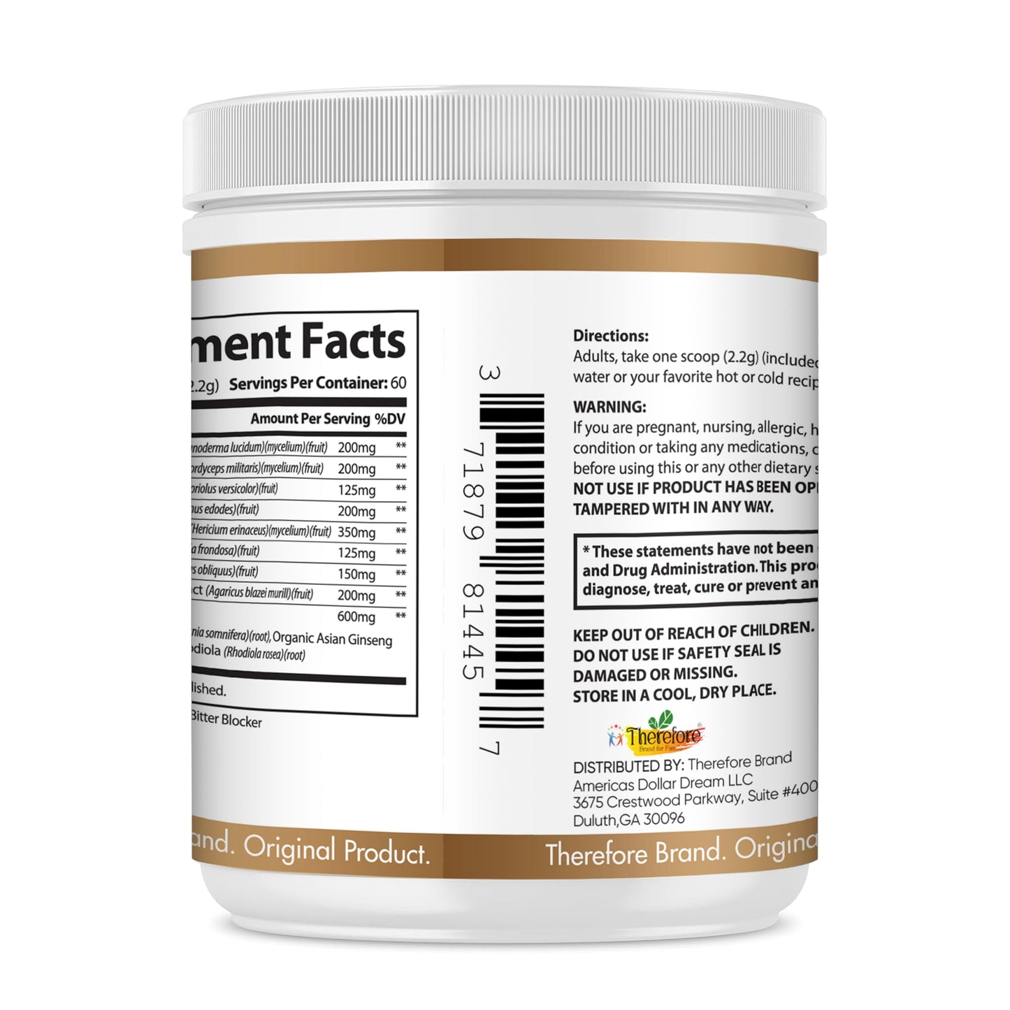 Therefore Lion’s Mane Mushroom Powder Supplement – 10 Mushroom Complex with Reishi, Chaga, Cordyceps & Turkey Tail – Vegan Non-GMO, 4.7 Ounce