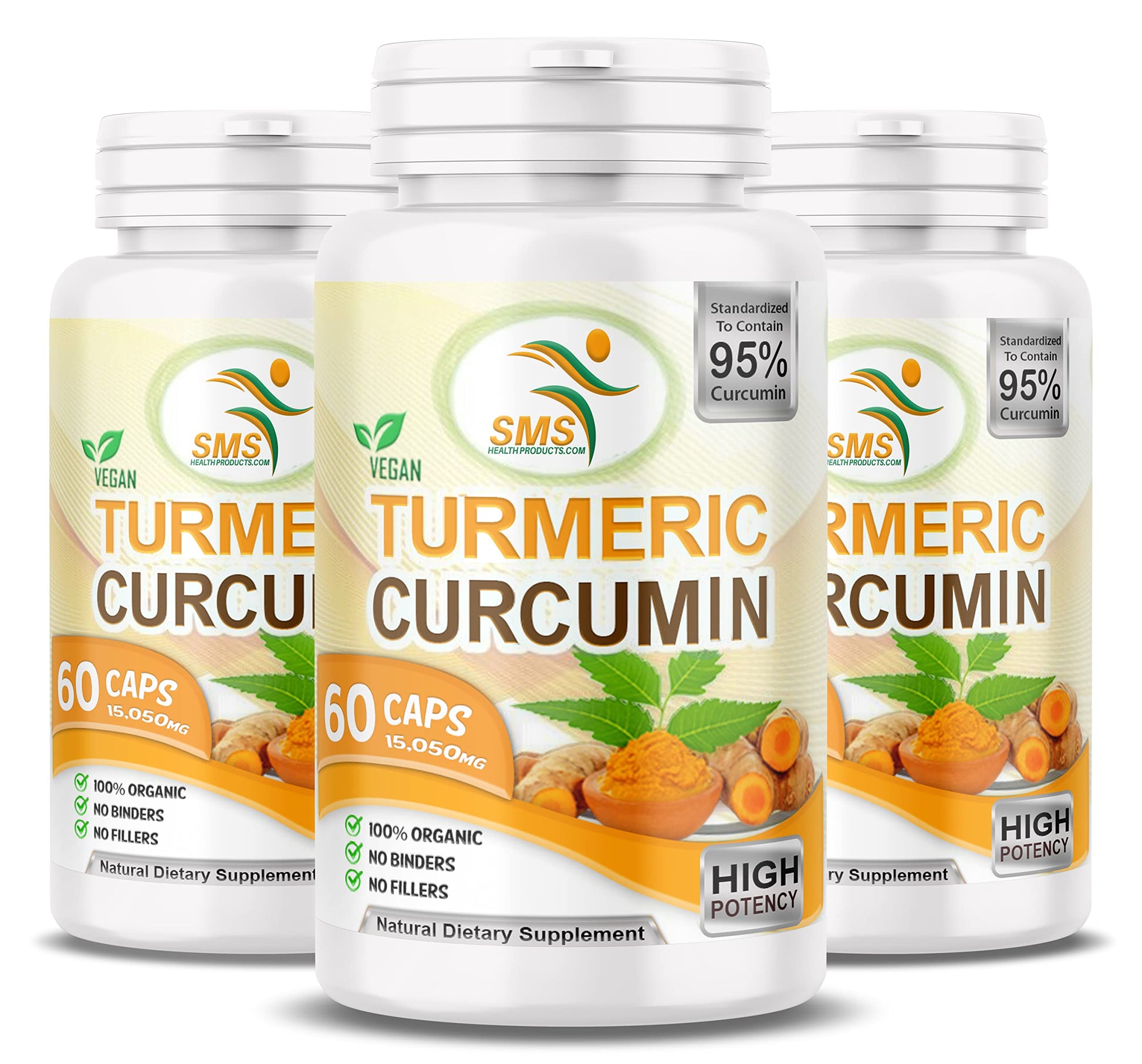 SMSHEALTHPRODUCTS.com Turmeric Curcumin 1000mg with BioPerine Black Pepper Extract, No Fillers, 95% Curcuminoids, Natural Immune Support, Made in USA, 180 Capsules