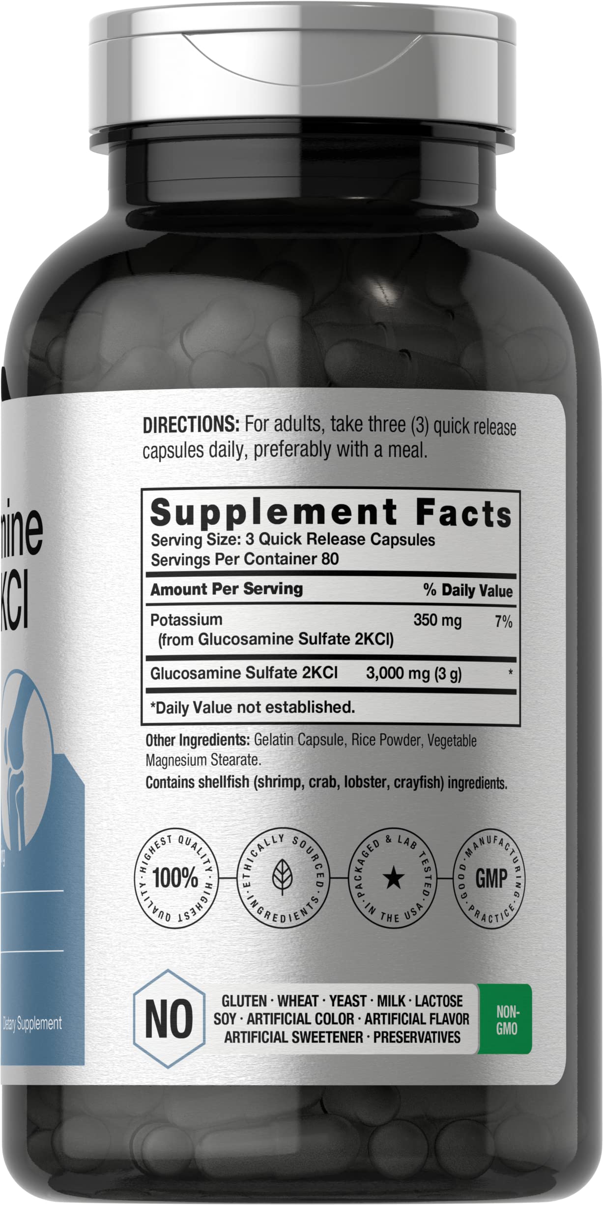 Horbäach Glucosamine Sulfate 2KCI with Potassium 3000mg 240 Capsules