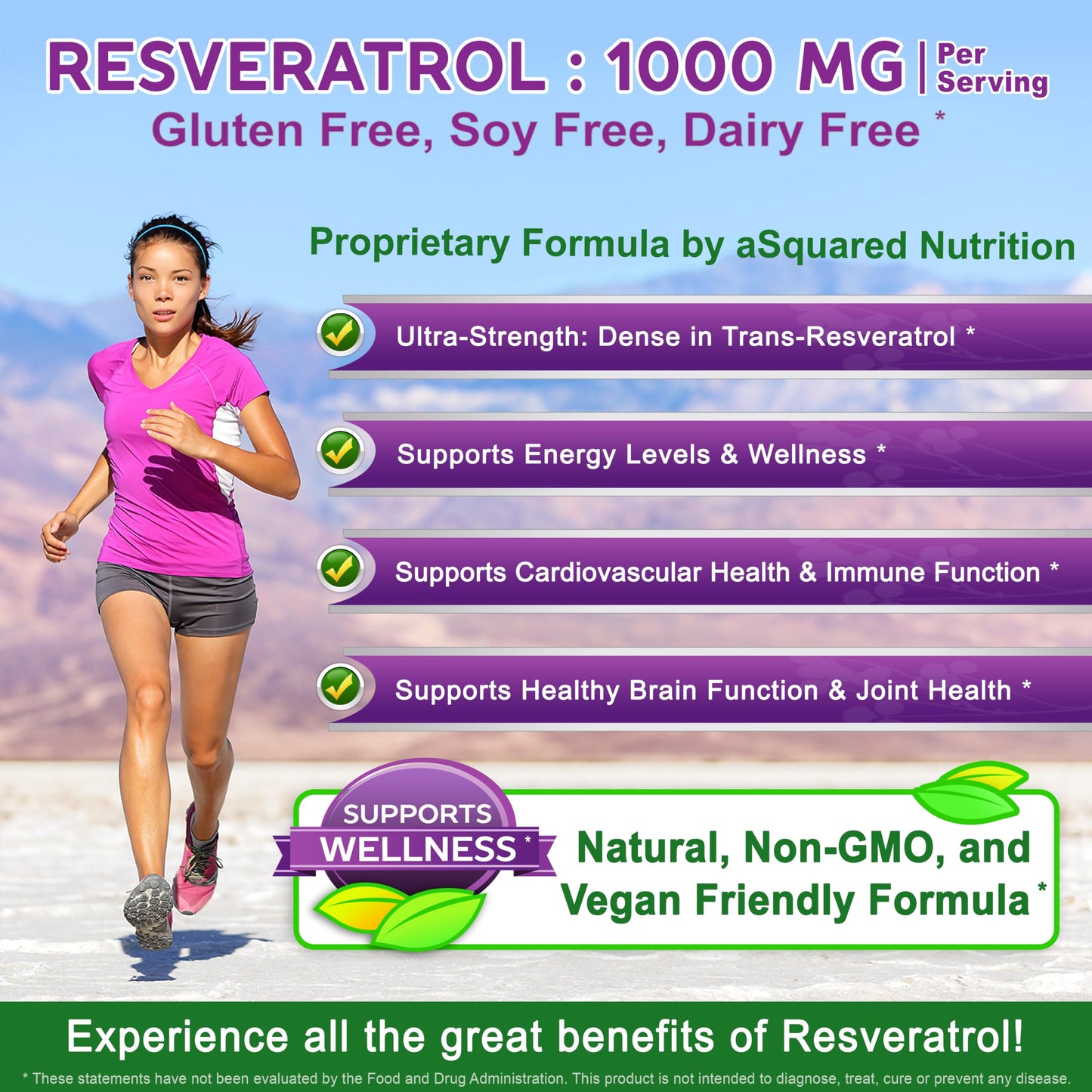 aSquared Nutrition Resveratrol 1000mg Capsules 180 Count