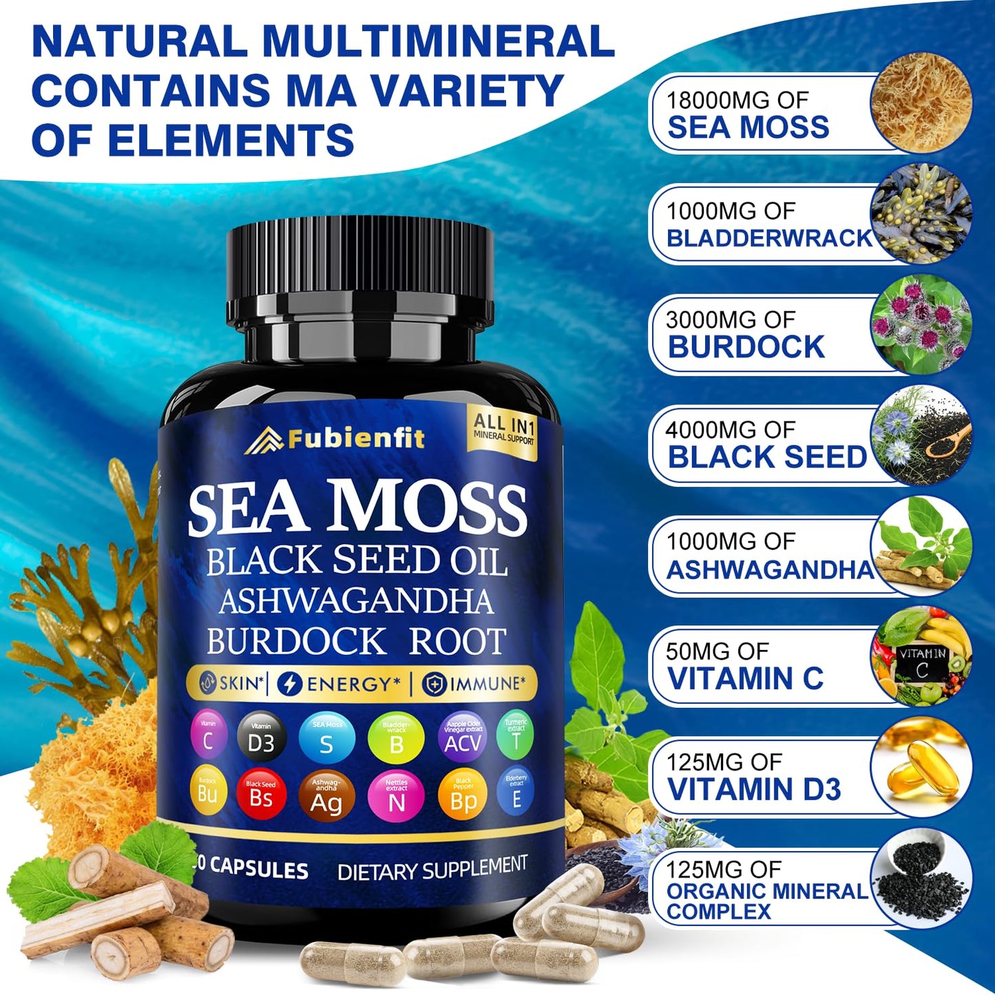 Fubienfit Organic Sea Moss Capsules 60 Count