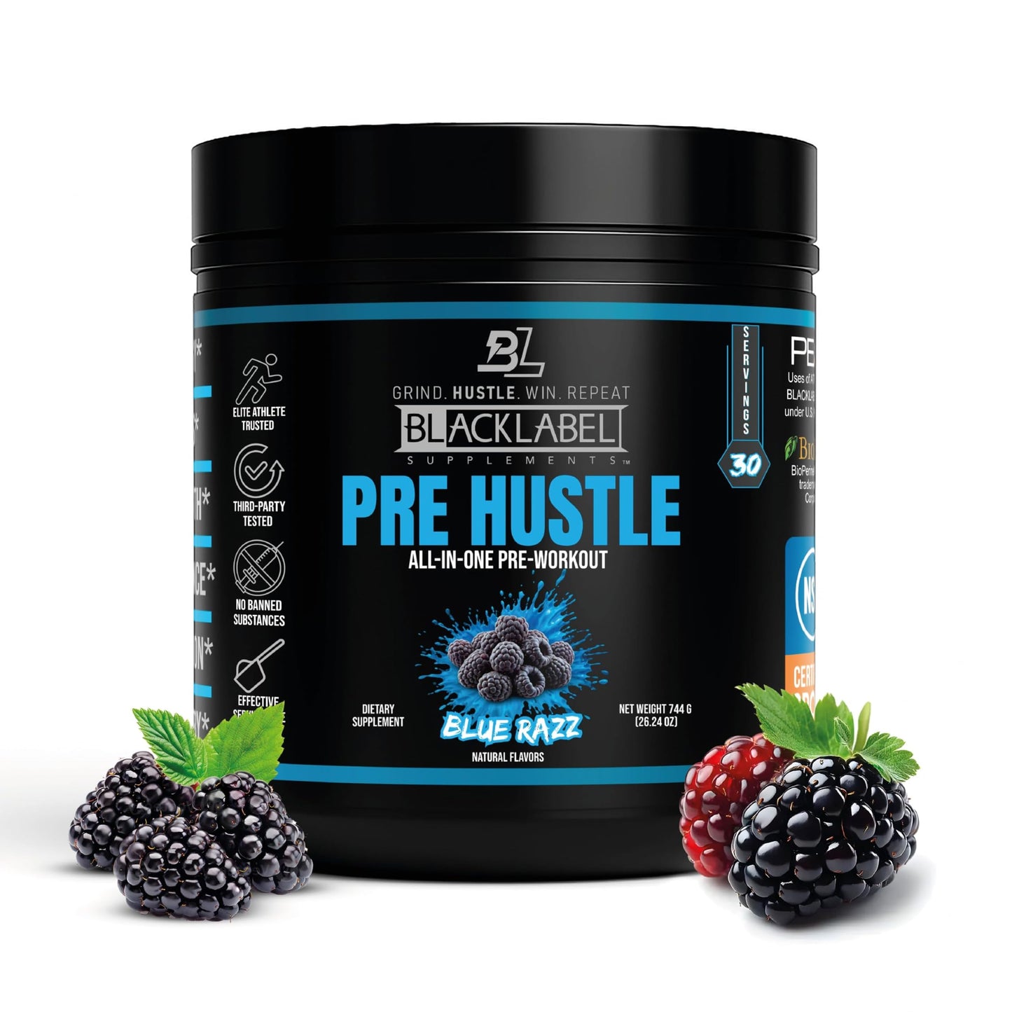 BLACKLABEL Supplements PRE Hustle V3 NSF Certified for Sport Pre-Workout (Blue Razz) Powder 26.24
