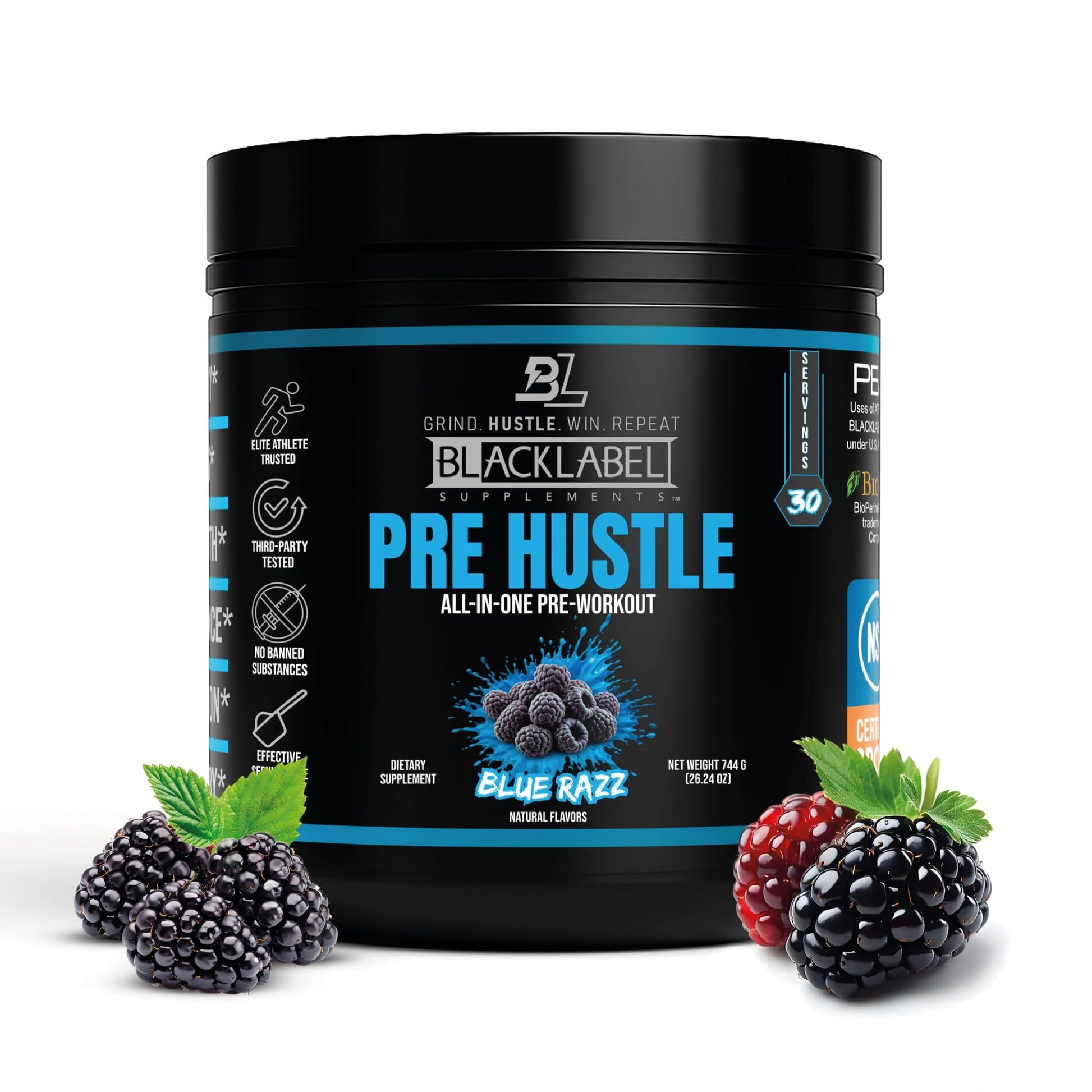 BLACKLABEL Supplements PRE Hustle V3 NSF Certified for Sport Pre-Workout (Blue Razz) Powder 26.24