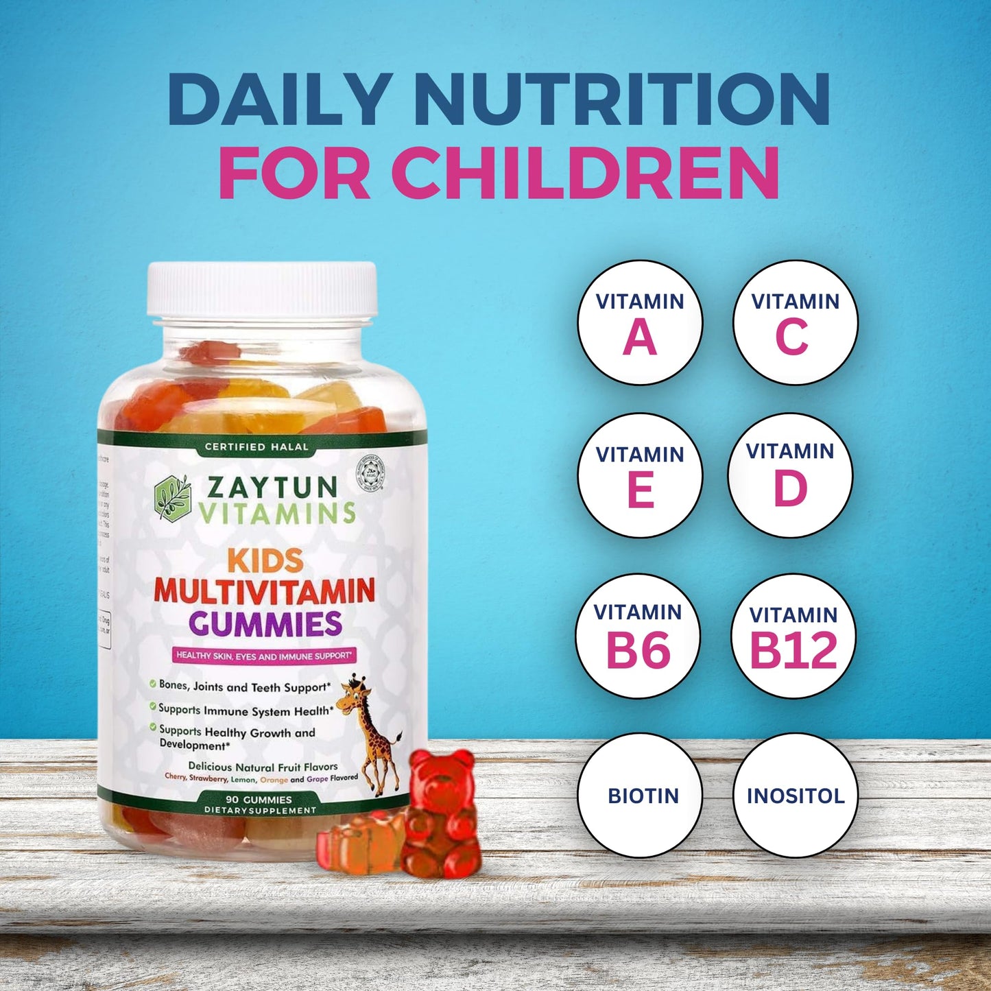 Zaytun Vitamins Halal Vitamins for Kids Multivitamin Gummies, 90 Count