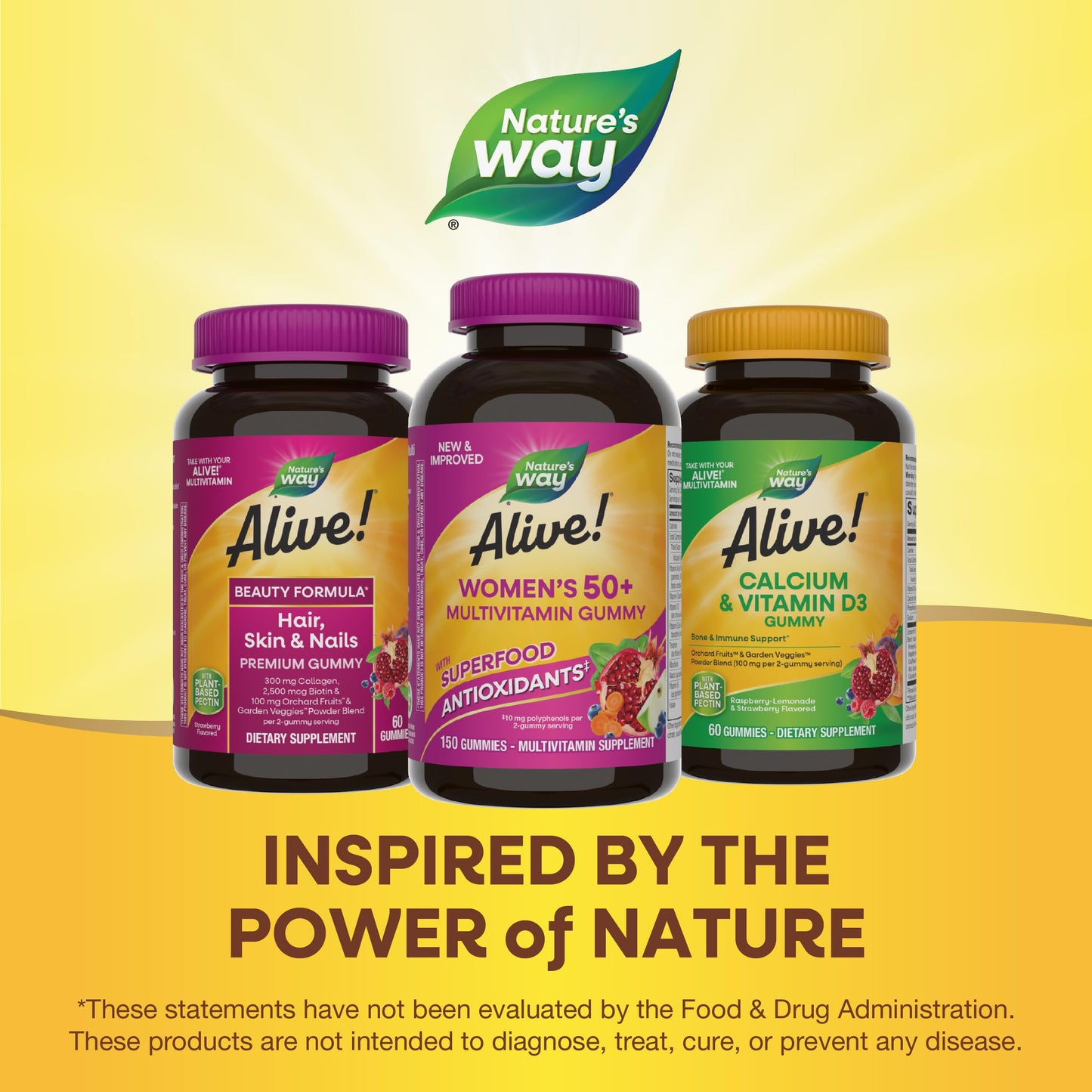 Nature's Way Alive! Women’s 50 Plus Multivitamin Gummy, Daily Chewable Multivitamins with B-Vitamins, Vitamin D3, Calcium, Supports Heart, Brain & Bone Health,* Mixed Berry Flavored, 150 Count