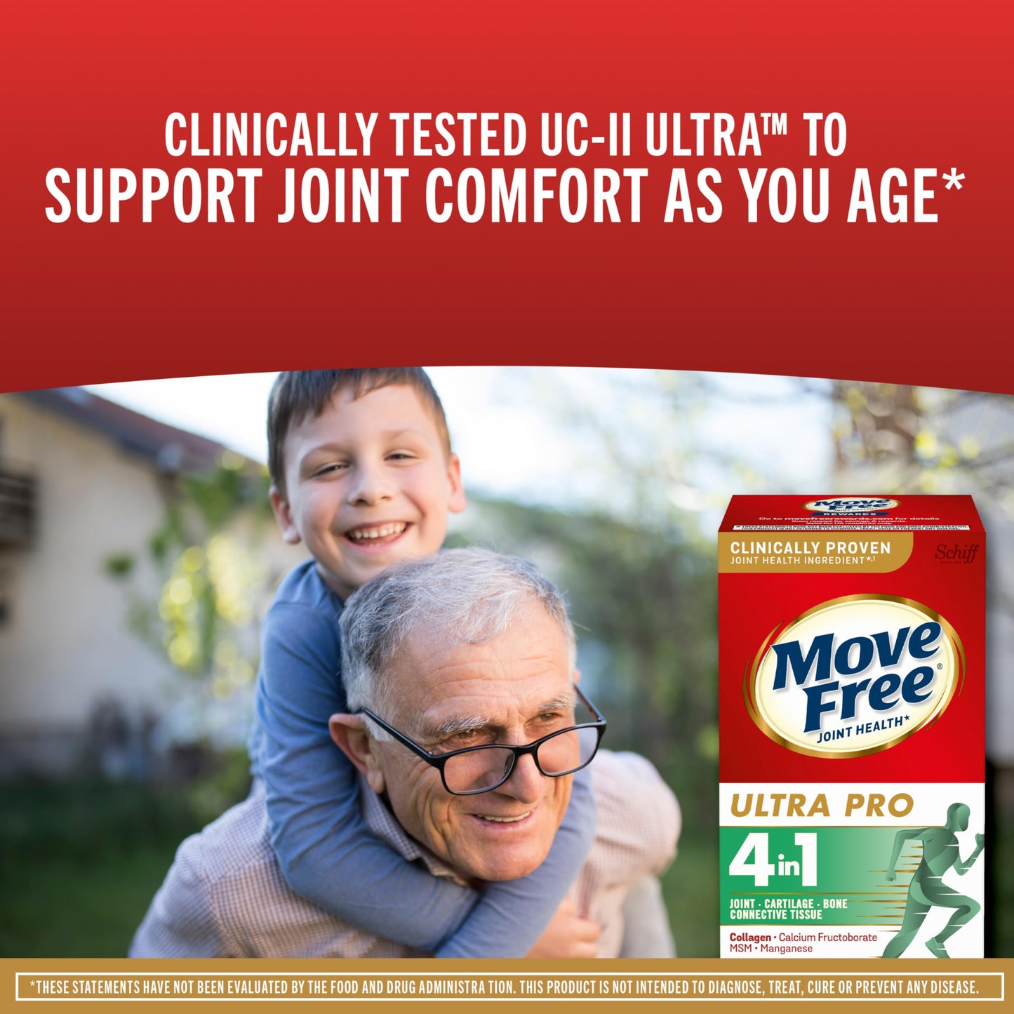 Move Free Ultra Pro with Quadruple Action Joint Support - Type 2 Collagen MSM Calcium Fructoborate & Manganese - Supports Joint Cartilage Bone Connective Tissue, 120 Tablets