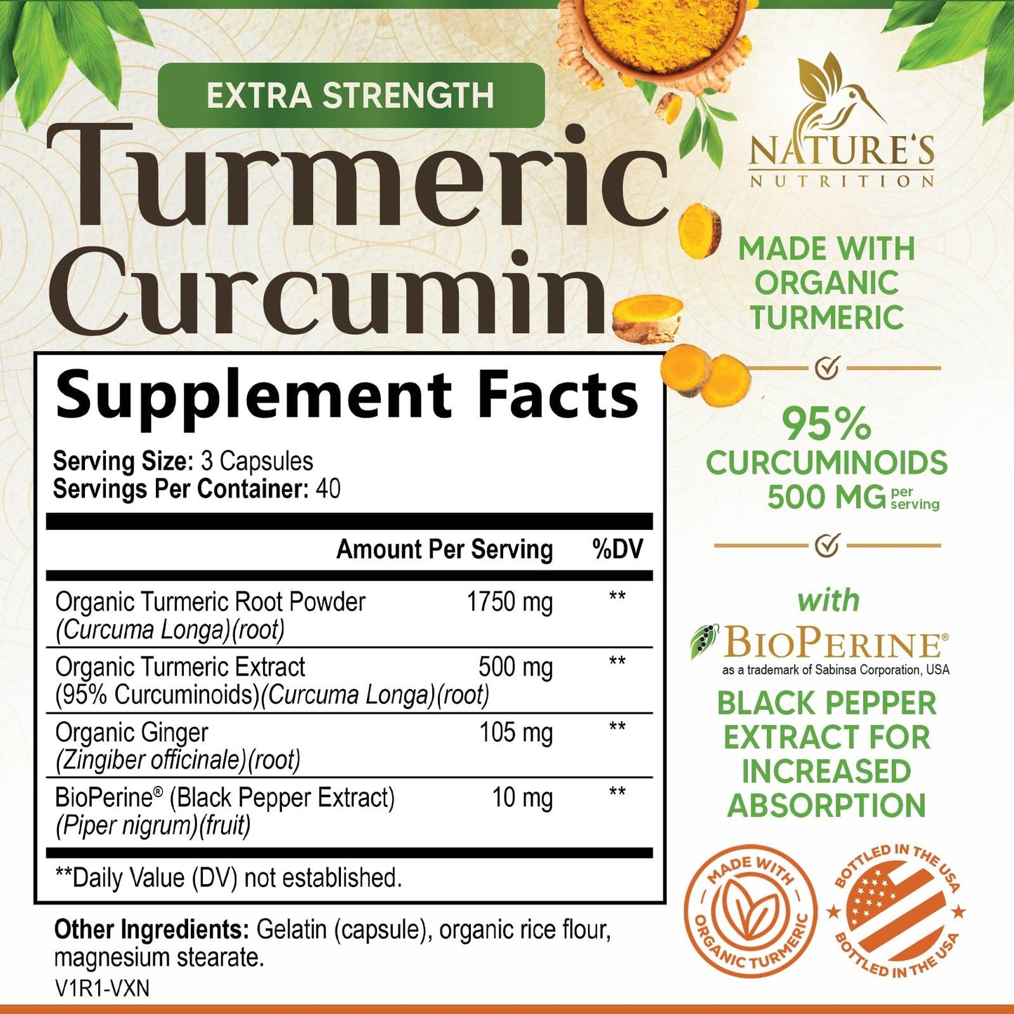 Nature's Nutrition Turmeric Curcumin Supplement 2350mg 120 Capsules