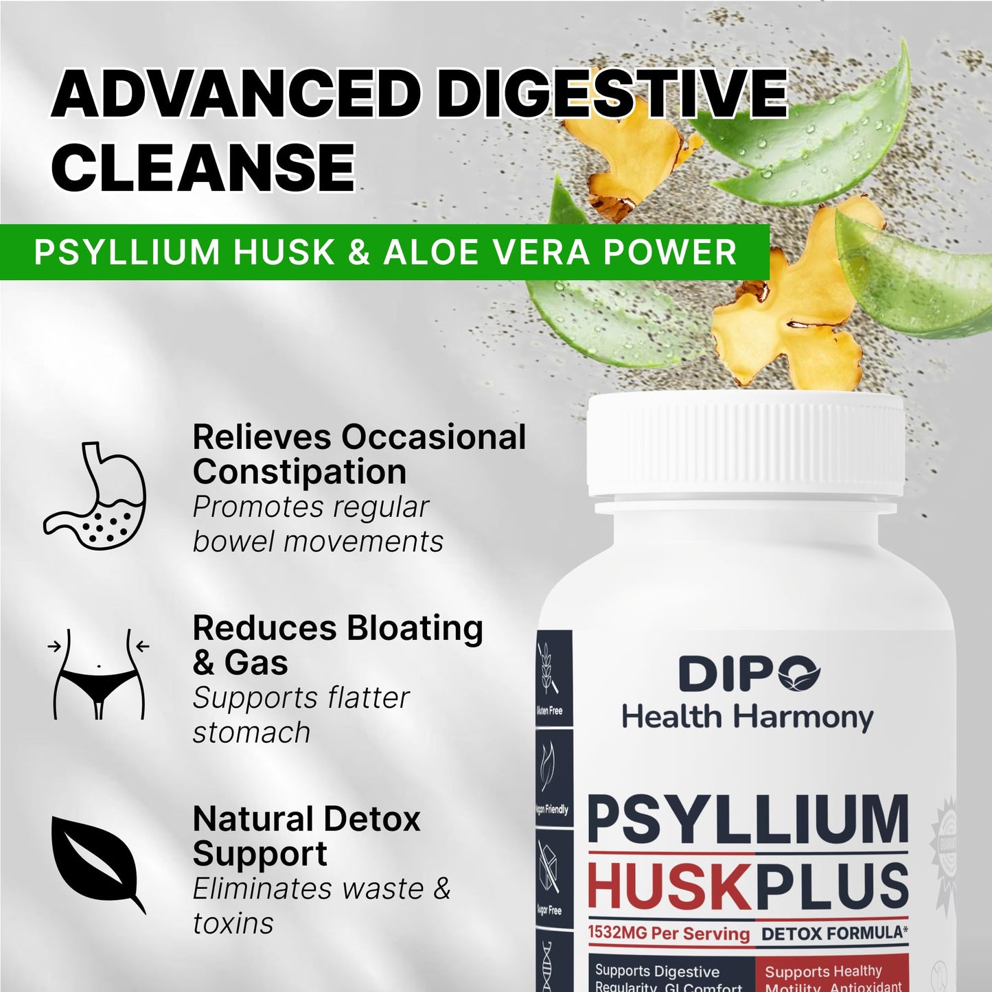 DIPO HEALTH HARMONY Psyllium Husk Capsules 60 Count