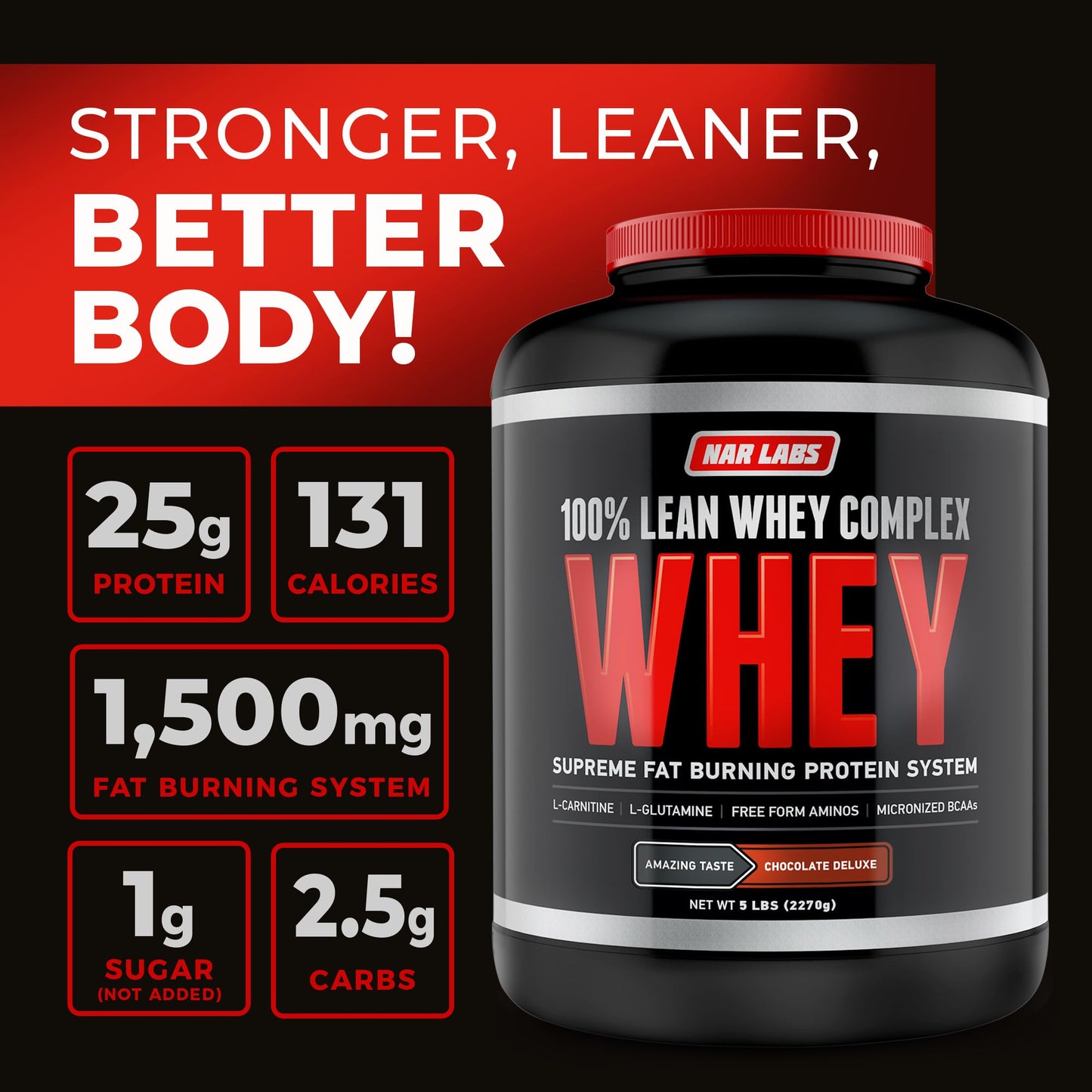 NAR LABS 100% Lean Whey Complex Powder 5 lb, 80 Servings