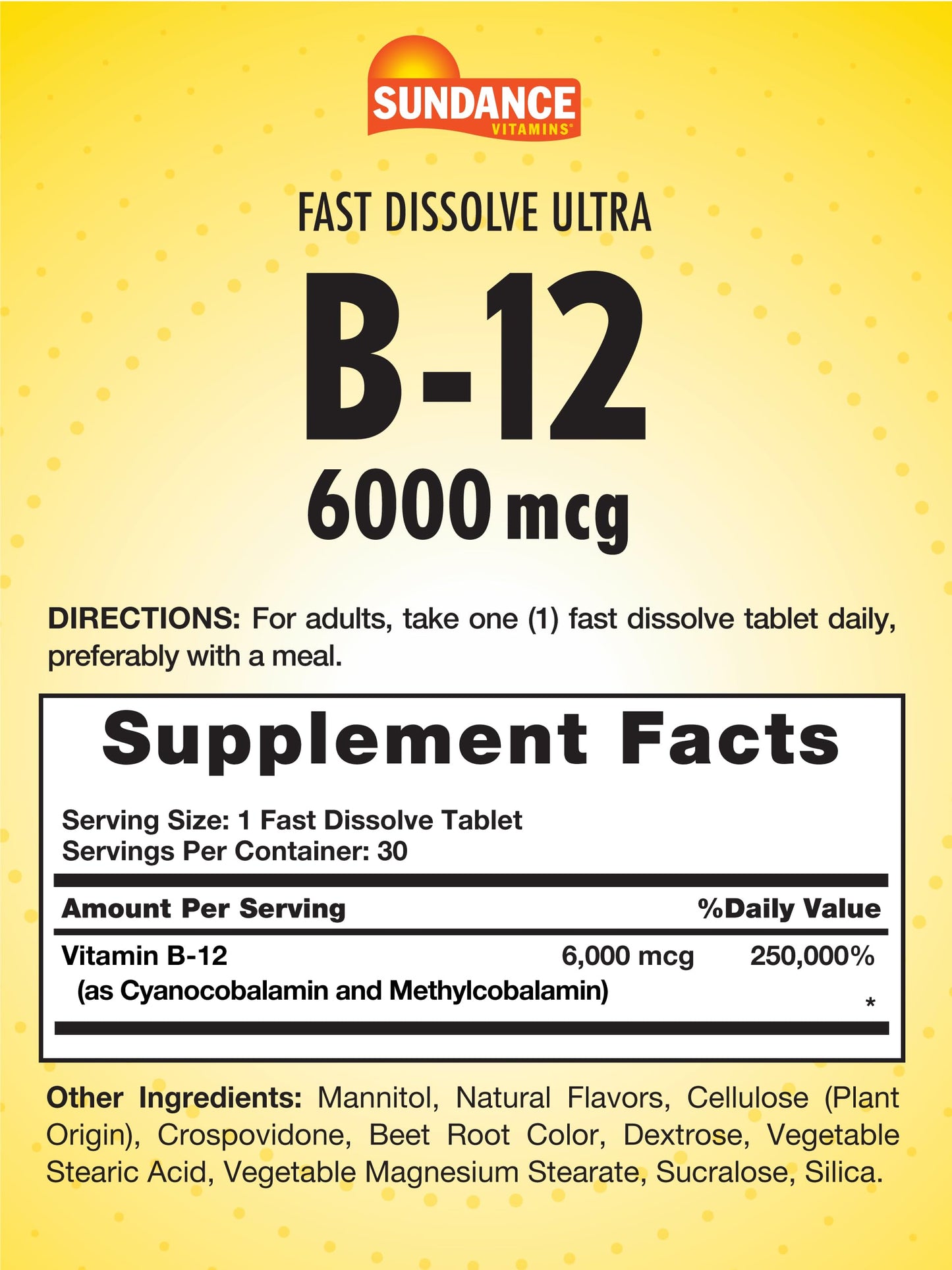 Sundance Vitamin B-12 Fast Dissolve Tablet 6000mcg, 30 Tablets