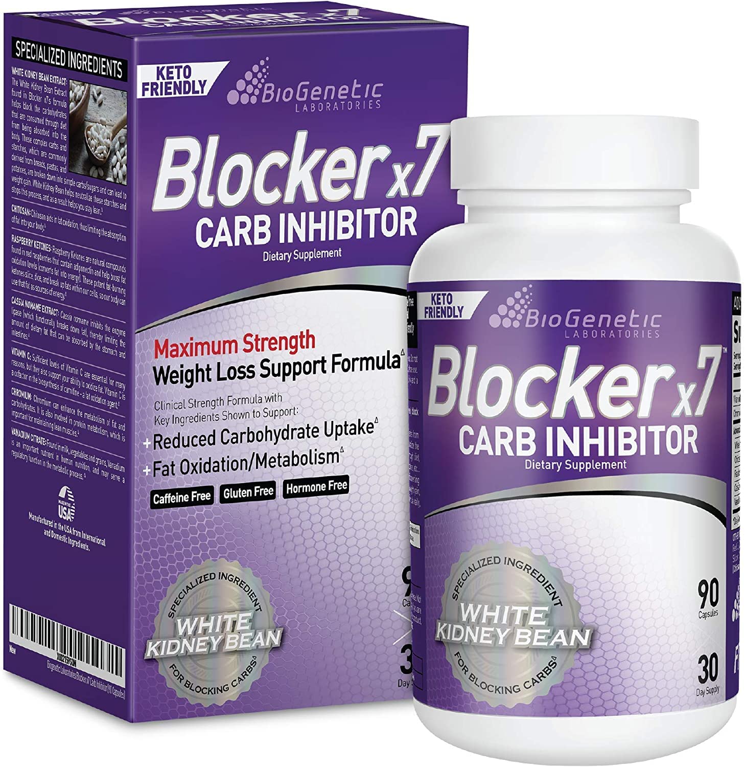 BioGenetic Laboratories Carb Blocker X7 White Kidney Bean Capsules, 90 Count