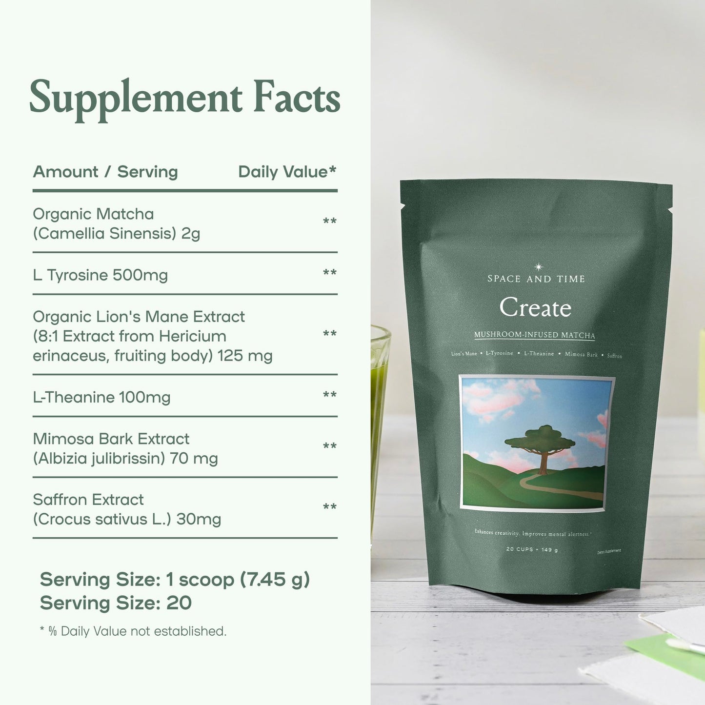 SPACE AND TIME Create Mushroom Matcha Tea Powder 5.25 Ounce