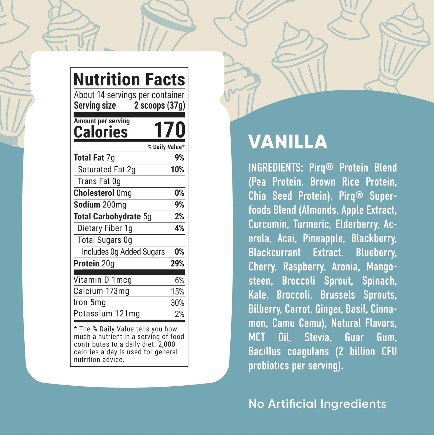 Pirq Dairy Free Protein Powder Vanilla 18.27 oz