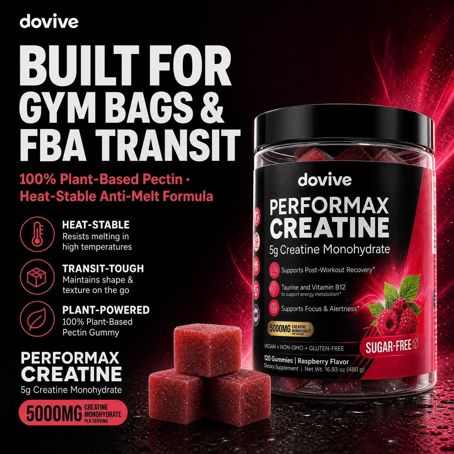 DOVIVE Creatine Monohydrate Gummies 5000mg 120 Count
