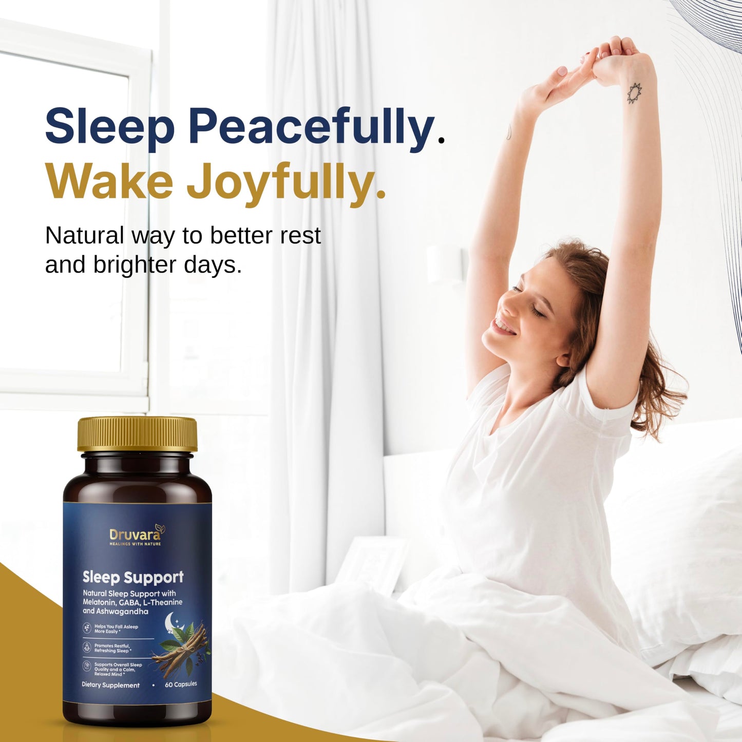 Druvara Natural Sleep Aid for Adults with Melatonin, GABA, L-Theanine & Ashwagandha, 60 Capsules