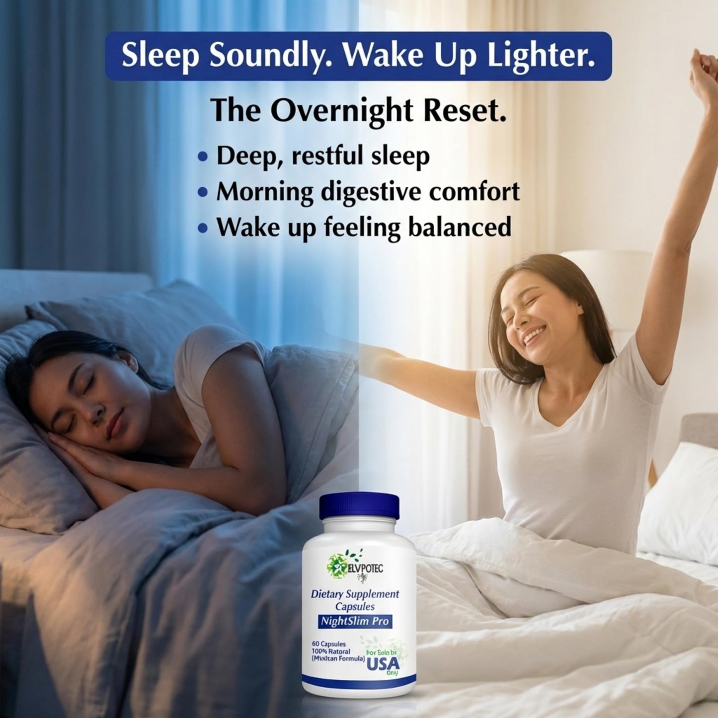 ELVPOTEC Night Time Gut Cleanse & Digestive Support Capsule, 60 Capsules