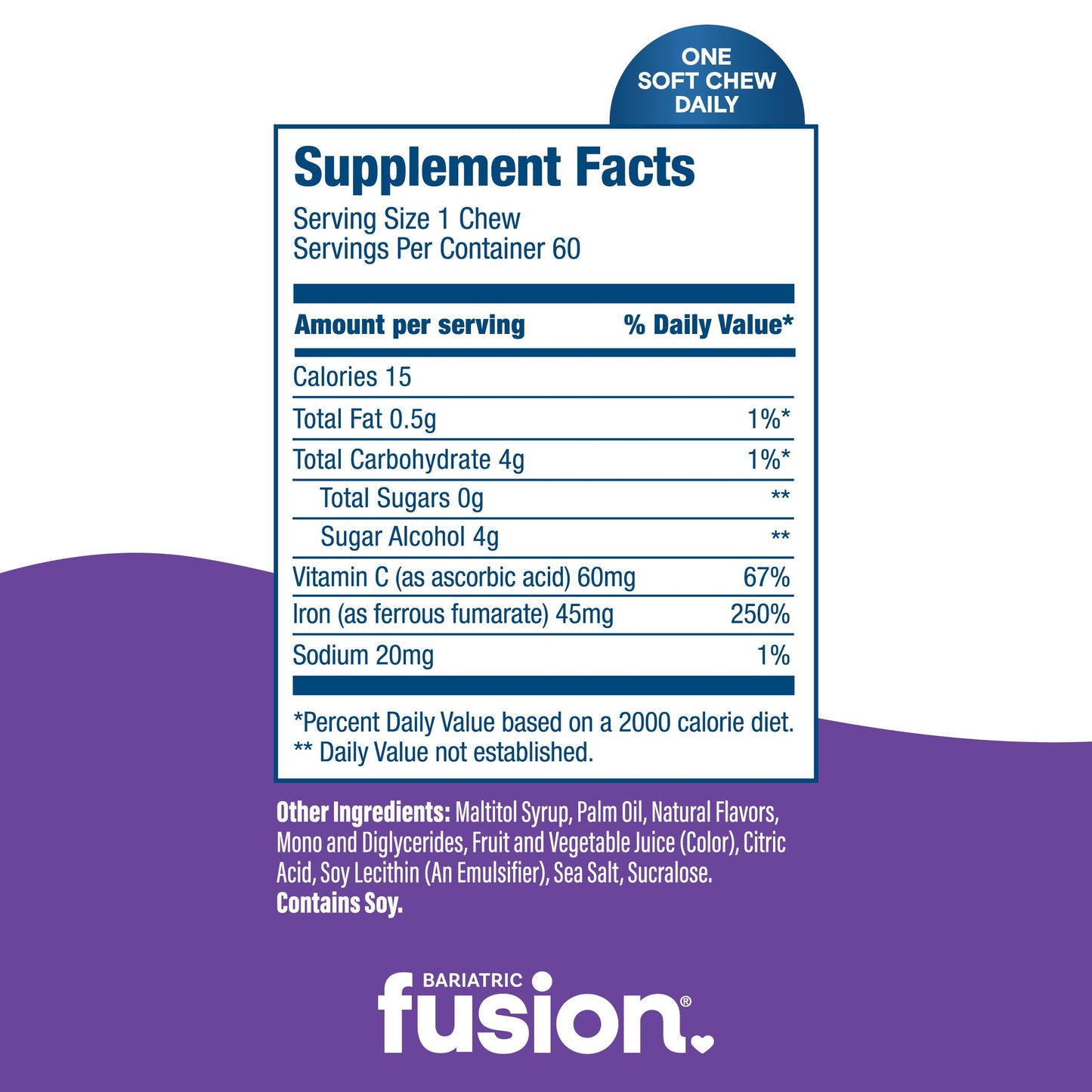Bariatric Fusion Iron Supplement for Women Anemia Gummy, 60 Count