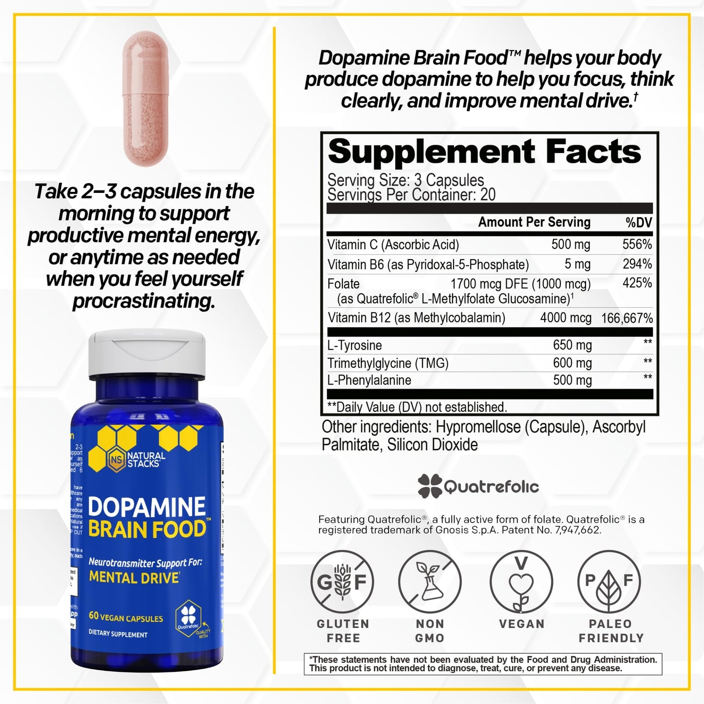 NATURAL STACKS Dopamine & Acetylcholine Brain Food Bundle 60 Capsules