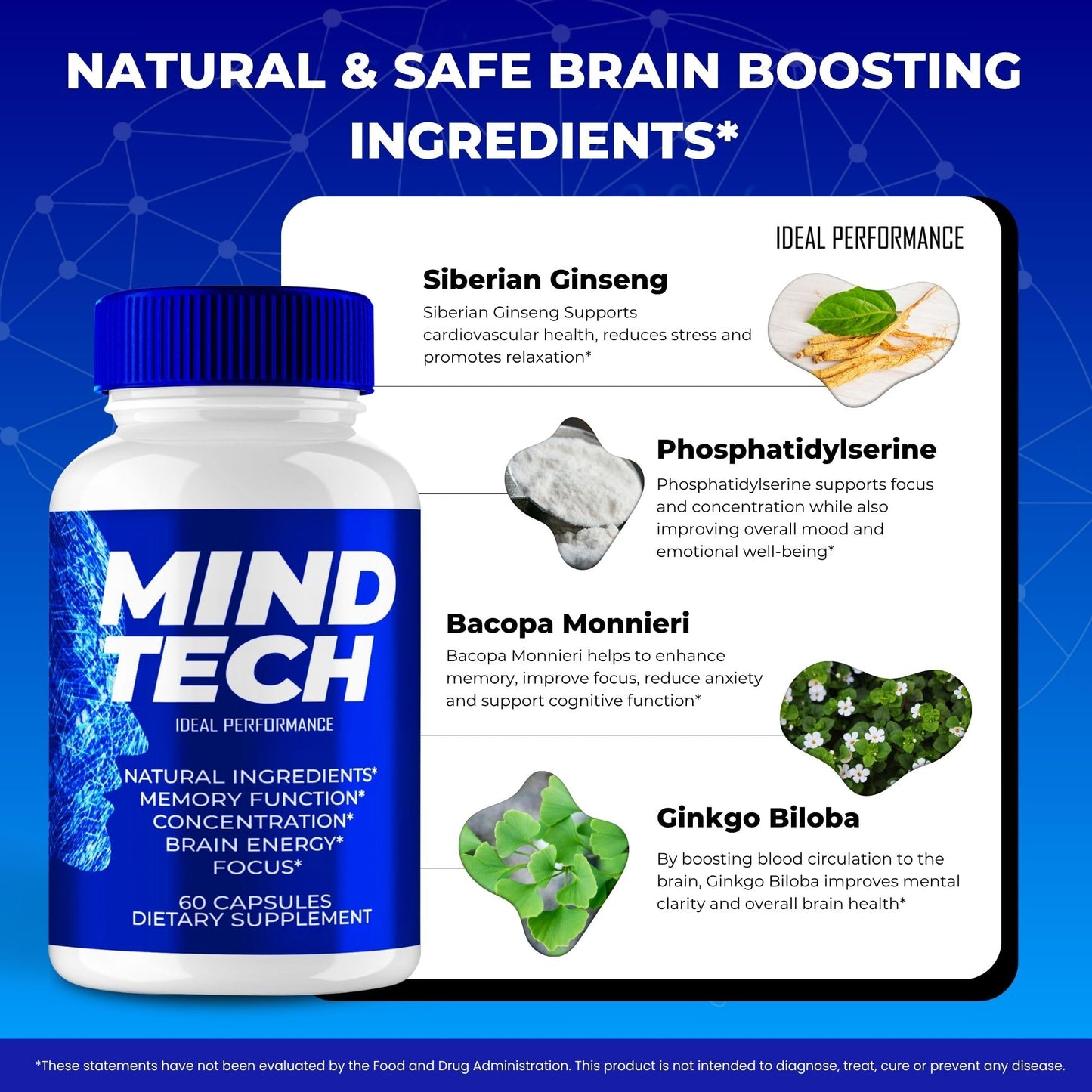 IDEAL PERFORMANCE Mind Tech Brain & Memory Supplement Capsules, 120 Capsules