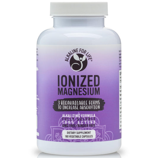 Alkaline for Life Ionized Magnesium – Glycinate, Citrate & Ascorbate, 110 mg Total Elemental, Multi-Form High Absorption, No Binders, Alkalizing, Non-GMO, Gluten-Free, 180 Capsules