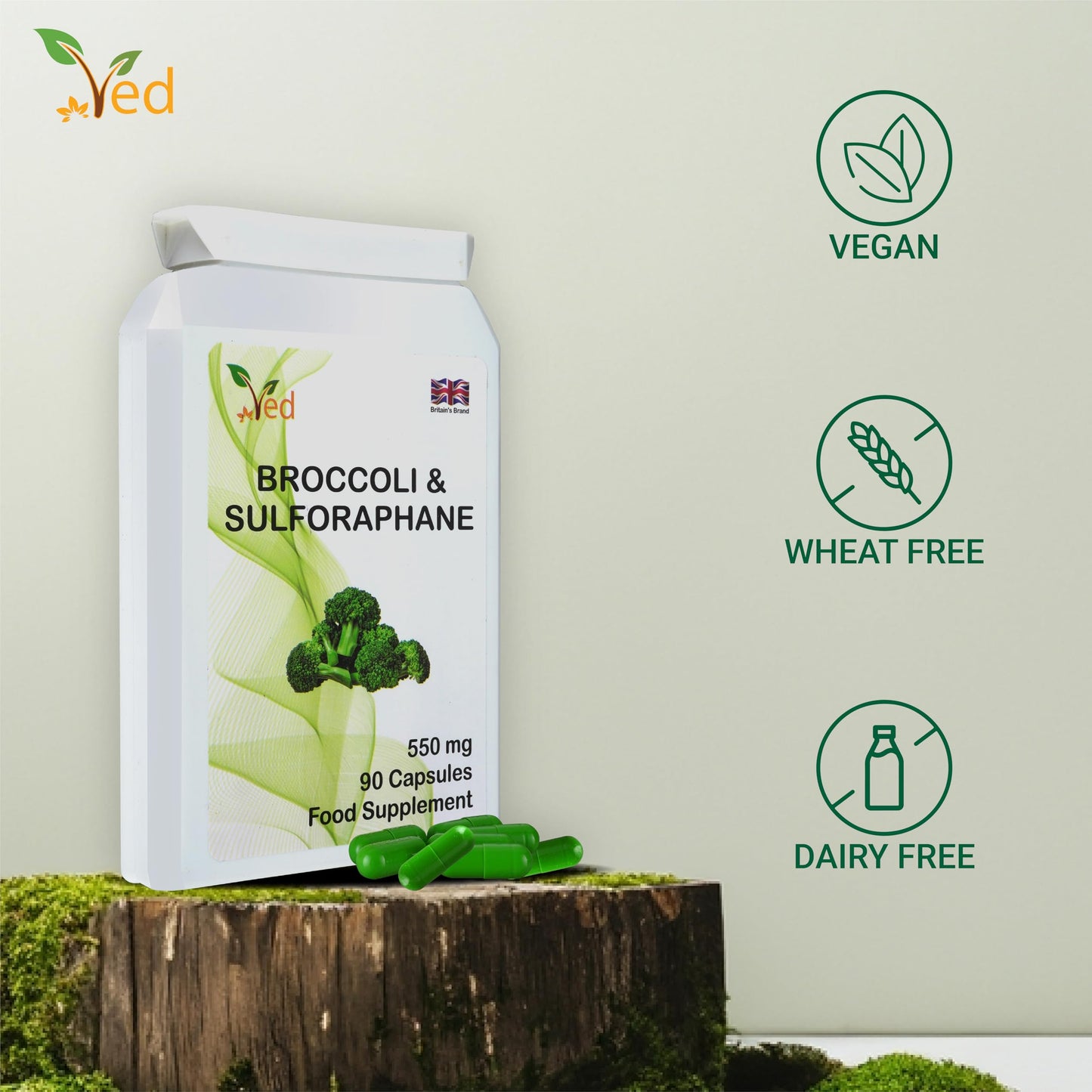 Ved Broccoli Sulforaphane 550 mg Capsules, 90 Count