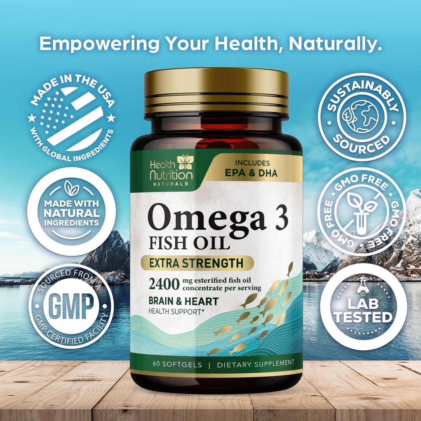 Health Nutrition Naturals Omega 3 Fish Oil Softgels 60 Count