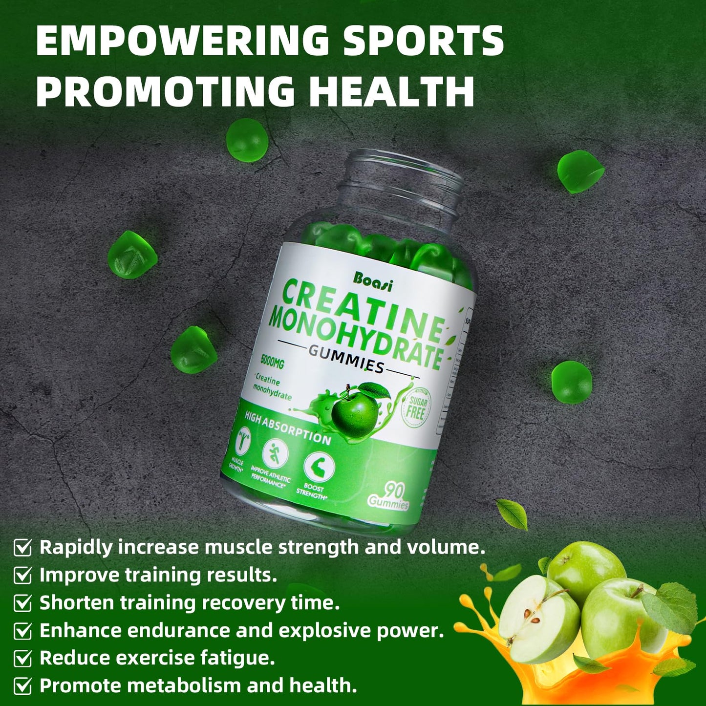 Boasi Creatine Monohydrate Gummies 5g Gummy, 90 Count