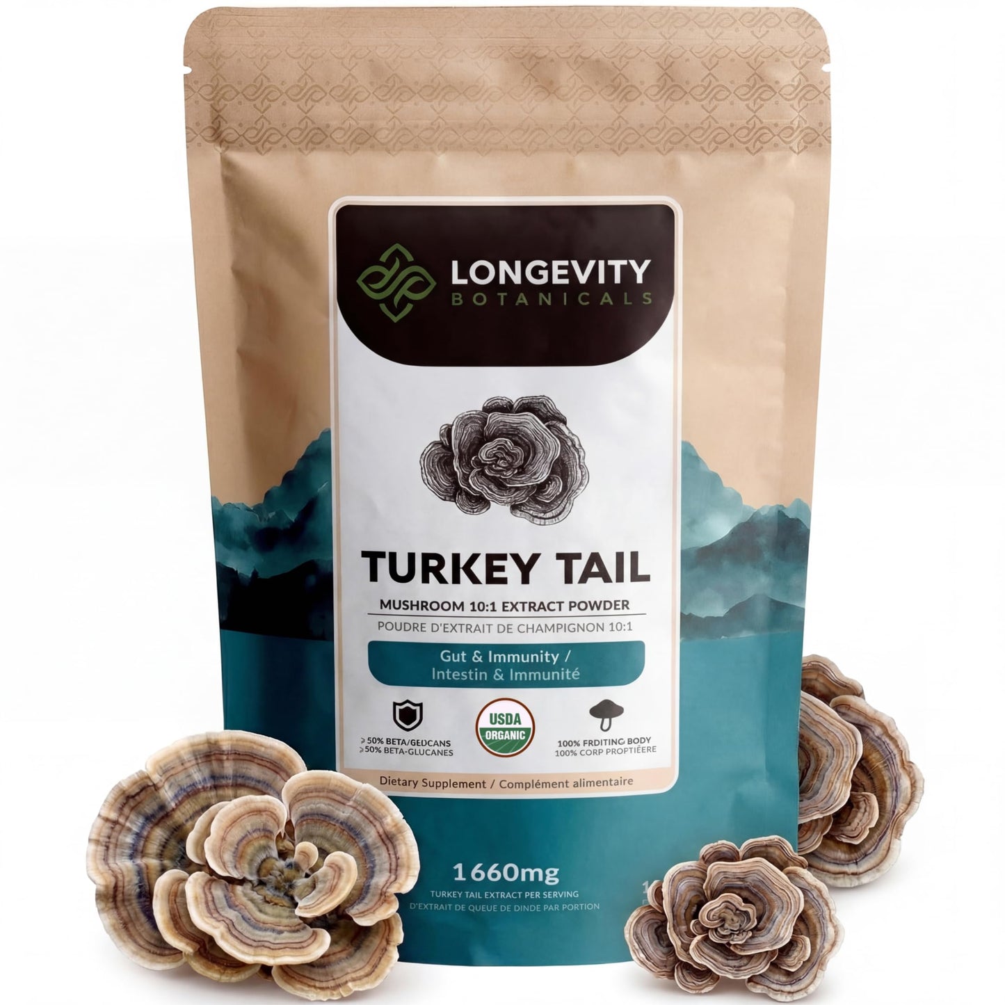 Longevity Botanicals Organic Turkey Tail Mushroom Powder Extract 3.5 oz