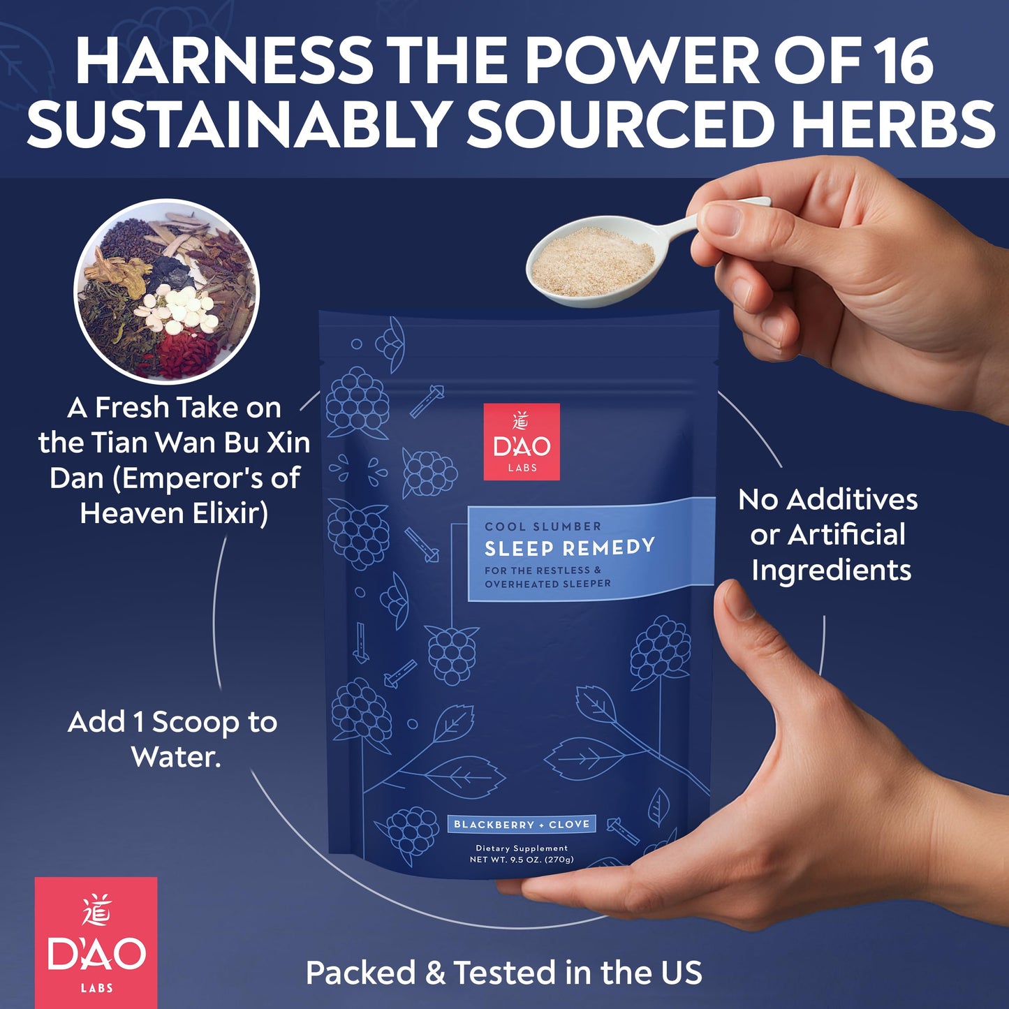 DAO Labs Cool Slumber - Tian Wan Bu Xin Dan/Emperor of Heaven Elixir - Sleep Supplement for Those Who Sleep Hot and Restless Under the Covers Powder 9.5 Ounce